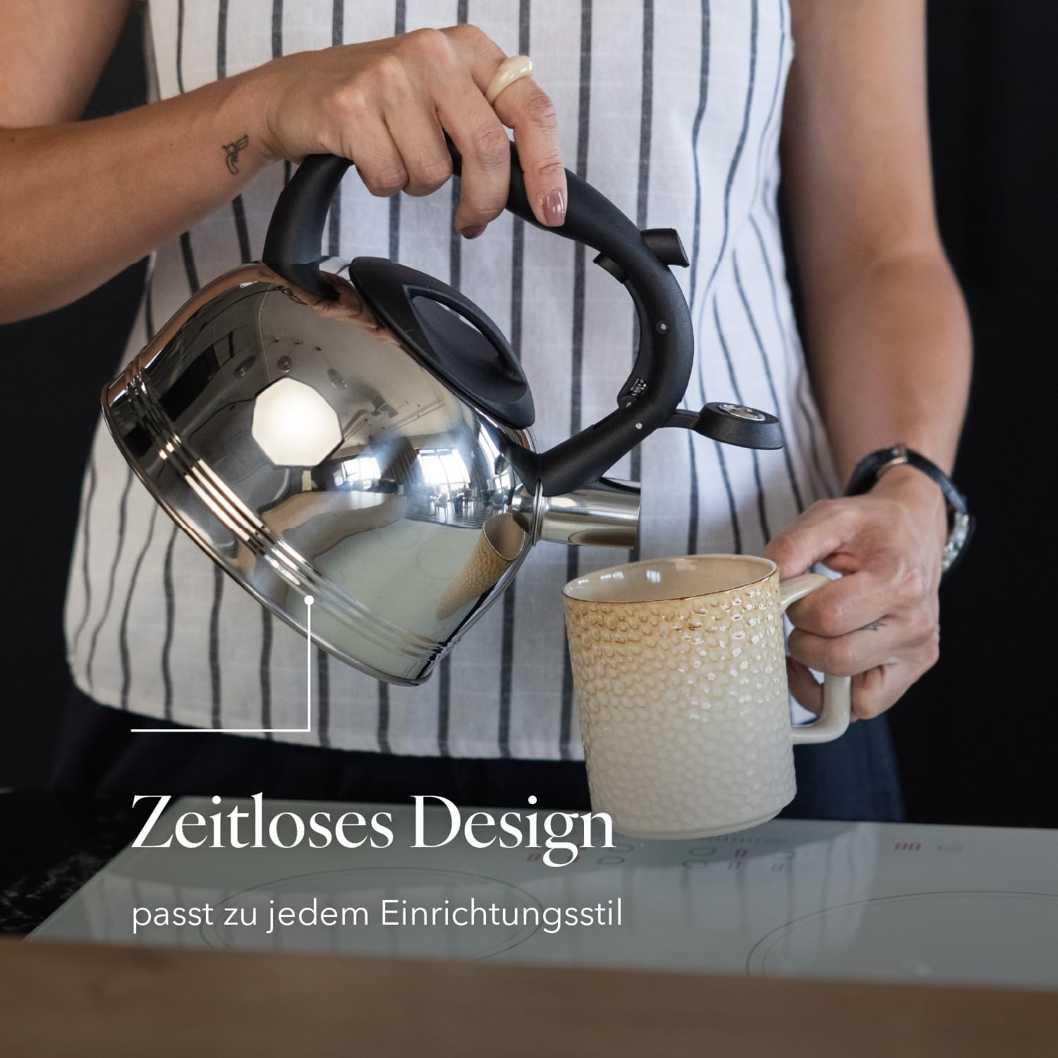 FLORINA Anter Wasserkocher, 1,9 l, Edelstahl, Teekessel, Pfeifkessel mit Bakelitgriff, automatischer Pfeifkessel für Tee und Kaffee, geeignet für alle Herdarten, Farbe: Silber – Bild 4