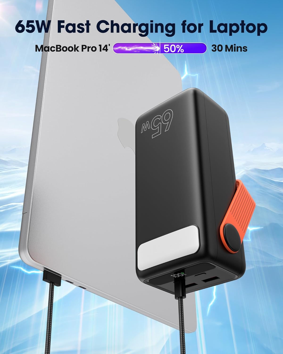 65W Powerbank 60000mAh große Kapazität, USB C Schnelllade-Powerbank, 3 Ausgänge, tragbare externe Handy-Kokosnuss für Camping, Outdoor, kompatibel mit Laptop, Smartphone, Tablet – Bild 3