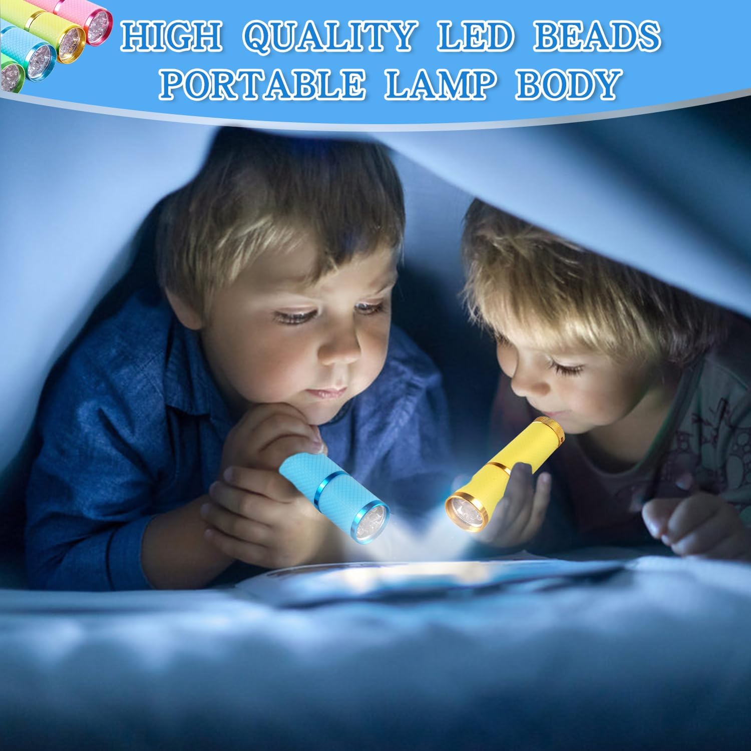 Mini LED Taschenlampe, 4 Stück Mini Taschenlampe Kinder mit 9 LEDs, kleine Taschenlampe, LED Taschenlampe mit 9 LED, kleine Taschenlampen, Kinder Taschenlampe mit Lanyard, für Wandern, Outdoor, Camping – Bild 5