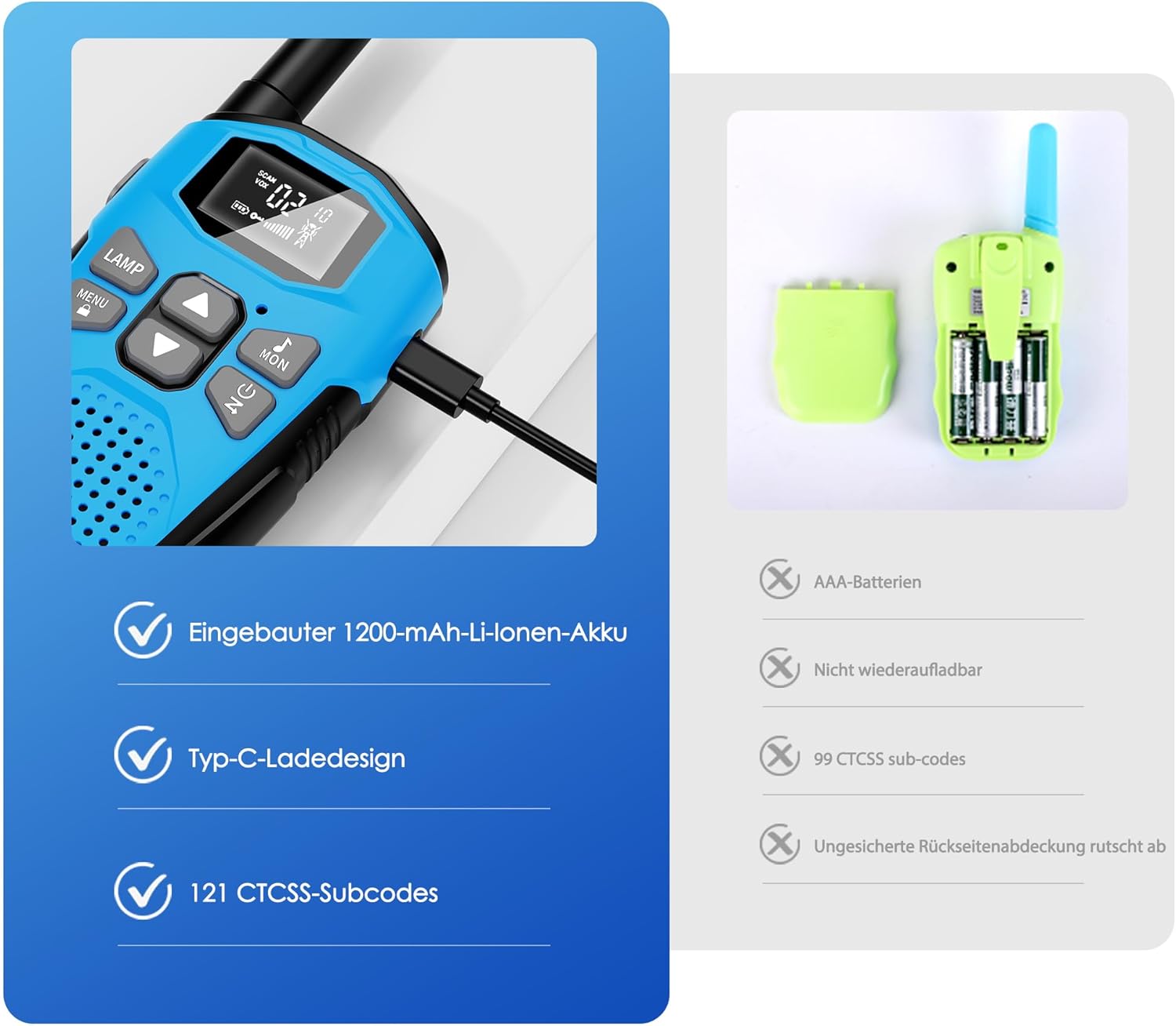 Walkie Talkie 4er Set, NXGKET Walkie Talkies Wiederaufladbar für Erwachsene Kinder Radios, Walki Talki mit großer Reichweite 5 km mit Li-Ionen-Akku, Walkie Talkies VOX Taschenlampe für Outdoor, Camping, Wandern – Bild 7