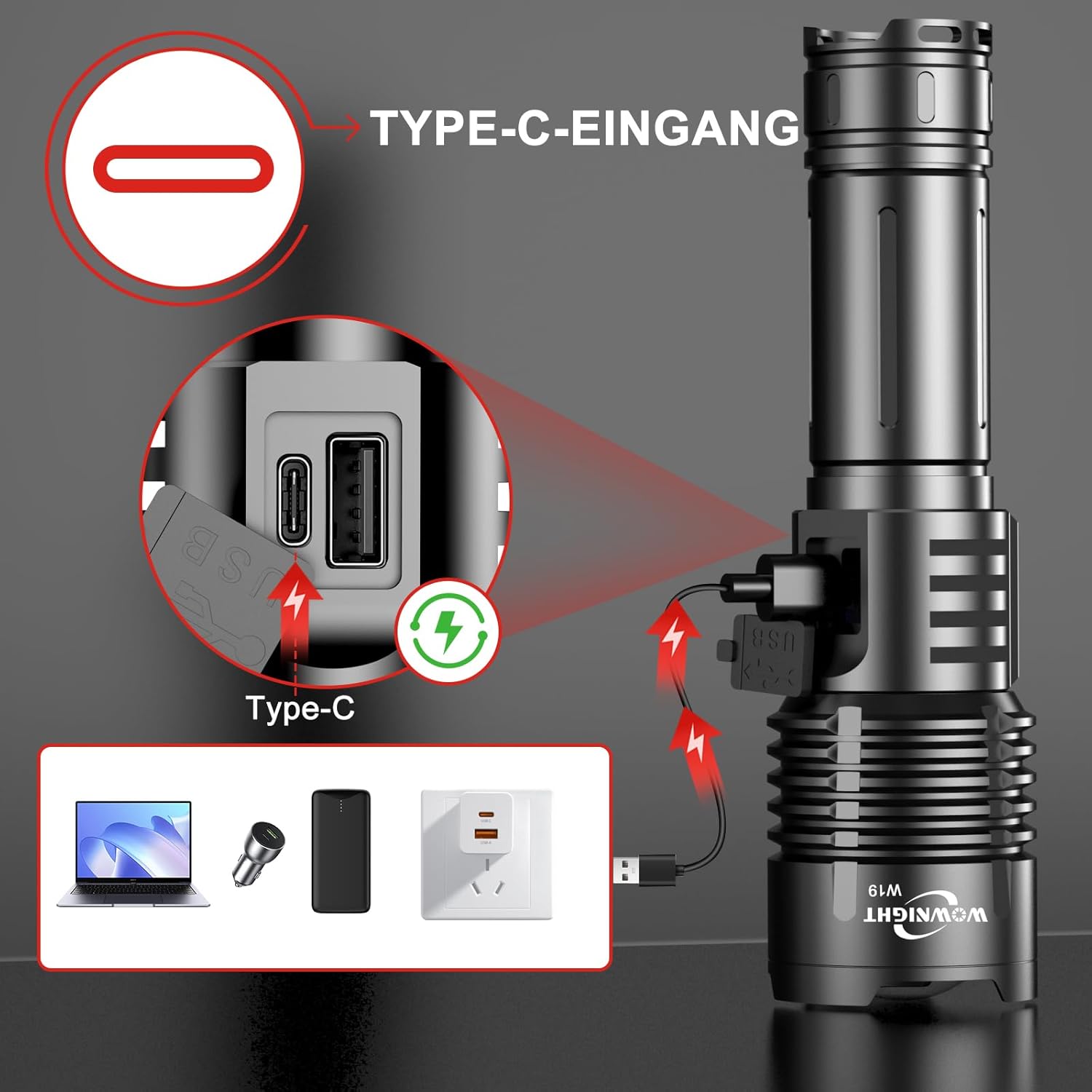 Taschenlampe LED wiederaufladbar, 1.000.000 LM – 50 W, 2-Schalter-LED-Taschenlampe, extrem hell, 1600 m Weitschuss, starke taktische Taschenlampe, stufenlos dimmbar, mit Stirnlampe für Notfälle im Freien – Bild 7