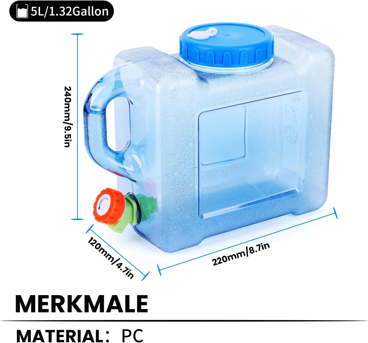 Umikk 5L~22L Camping-Wasserkanister, Wasserbehälter mit Wasserhahn, tragbarer Trinkwasserkanister, Wassertank Camping mit Griffen, Wasserkanister BPA-frei, für Outdoor-Reisen, Zuhause, Trinkaufbewahrung – Bild 4