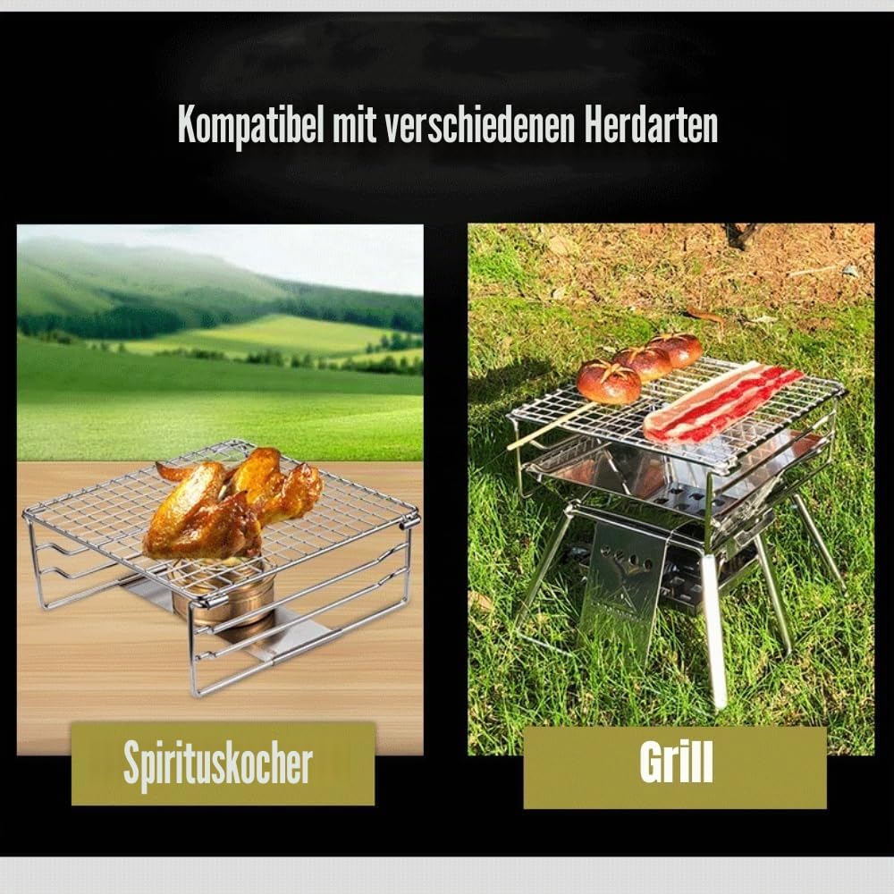 Grill-Wärmeständer, robuster tragbarer Grillrost aus Edelstahl mit Beinen für Outdoor-Rucksacktouren, Wandern, Picknick, Grillen – Bild 4