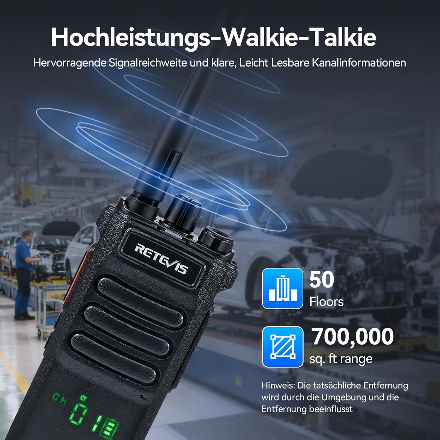 Retevis RT86 Langstreckenfunkgerät, Hochleistungs-Walkie-Talkie mit Lautsprechermikrofon, 2600 mAh tragbares Funkgerät, kabelloses Klon-Notfallfunkgerät für die Fertigung (Schwarz, 2 Stück) – Bild 3