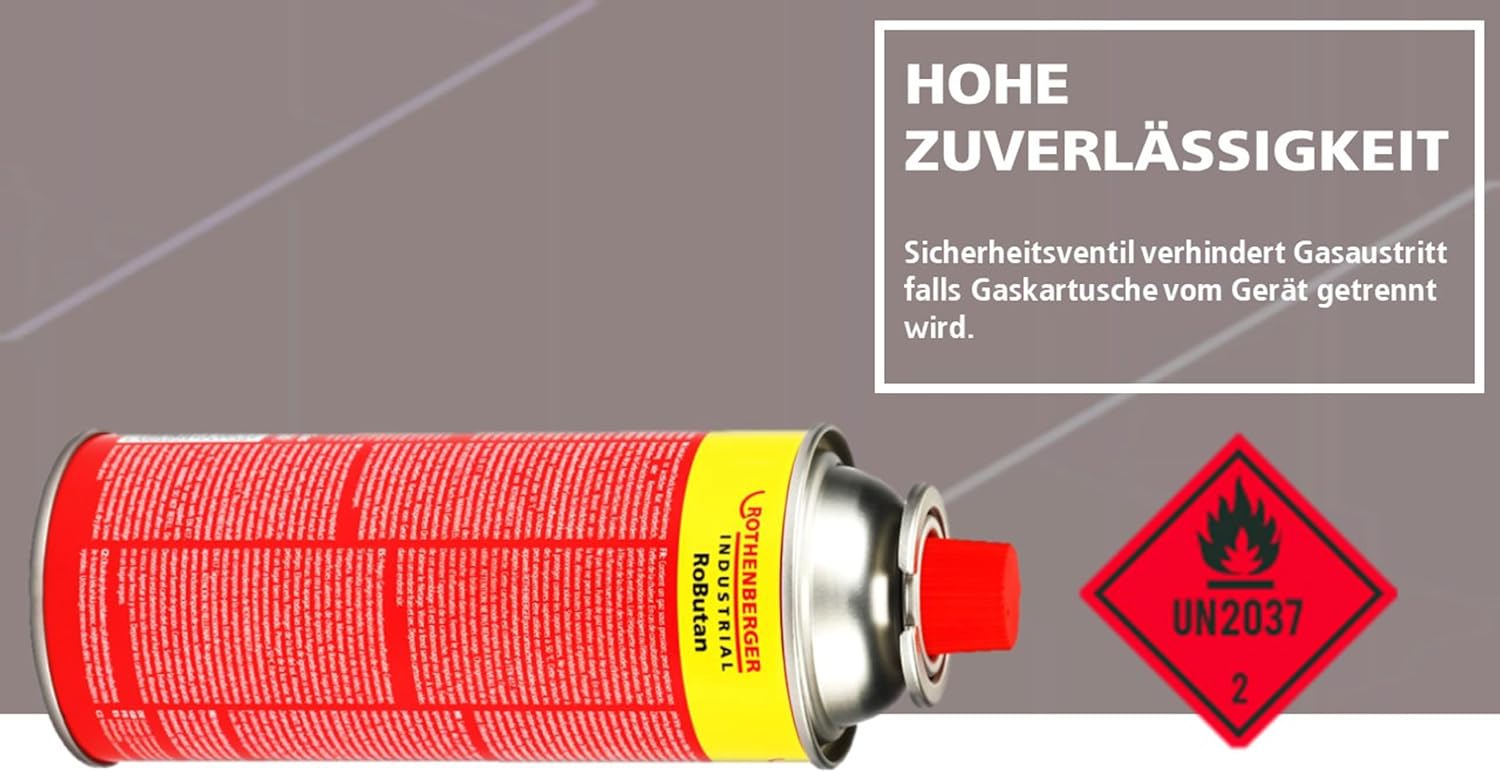 ROTHENBERGER Industrie-Gaskartusche RoButan 220 g / 393 ml, Bajonettverschluss, MSF-1A, Ventilkartusche Gas Outdoor Camping Brenner Unkrautvernichter, 4 Stück, 1500003504-4 – Bild 4