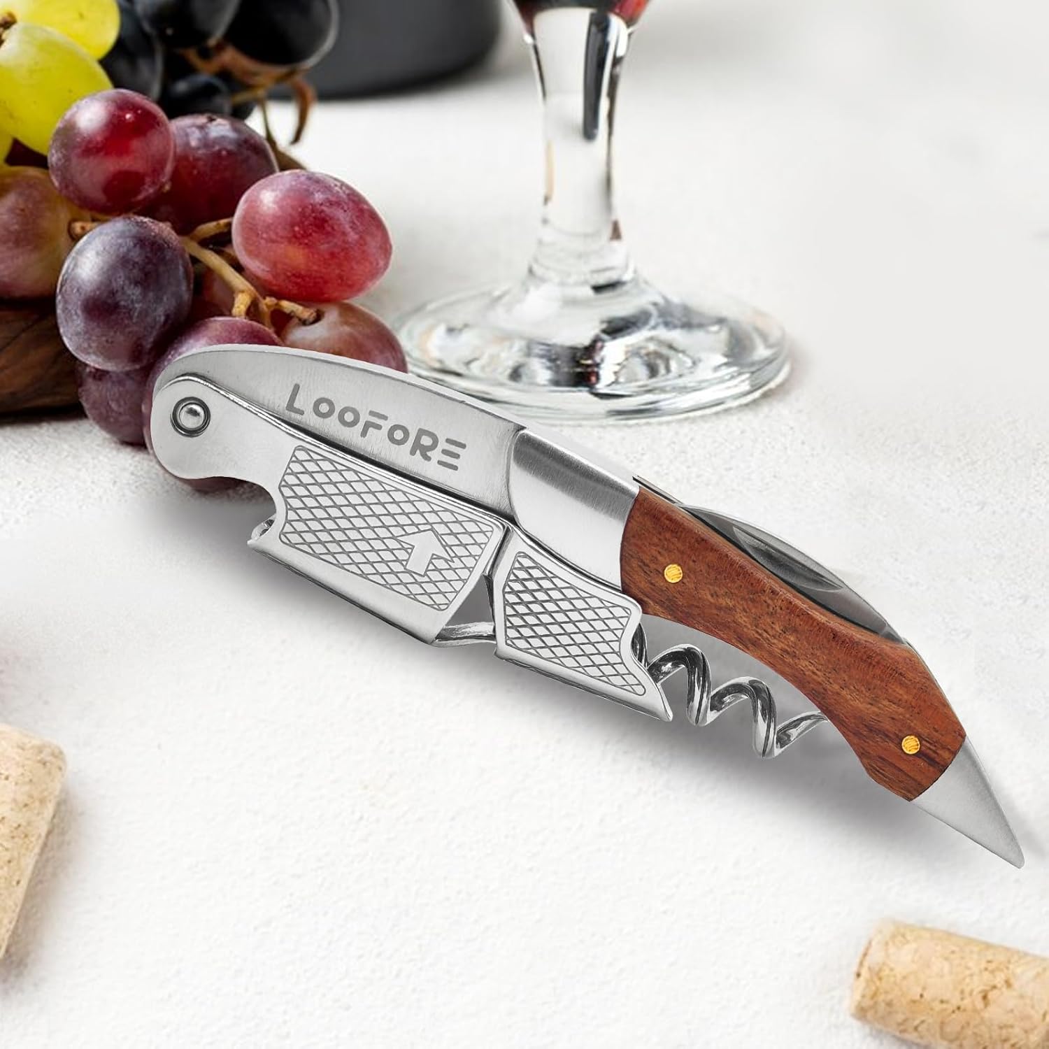 Kellnermesser aus Holz, All-in-One-Profi-Korkenzieher aus Edelstahl | Folienschneider mit Edelstahlgriff und Holzfunktion, 3-in-1-Funktion, inklusive kostenlosem Bierflaschenöffner – Bild 5