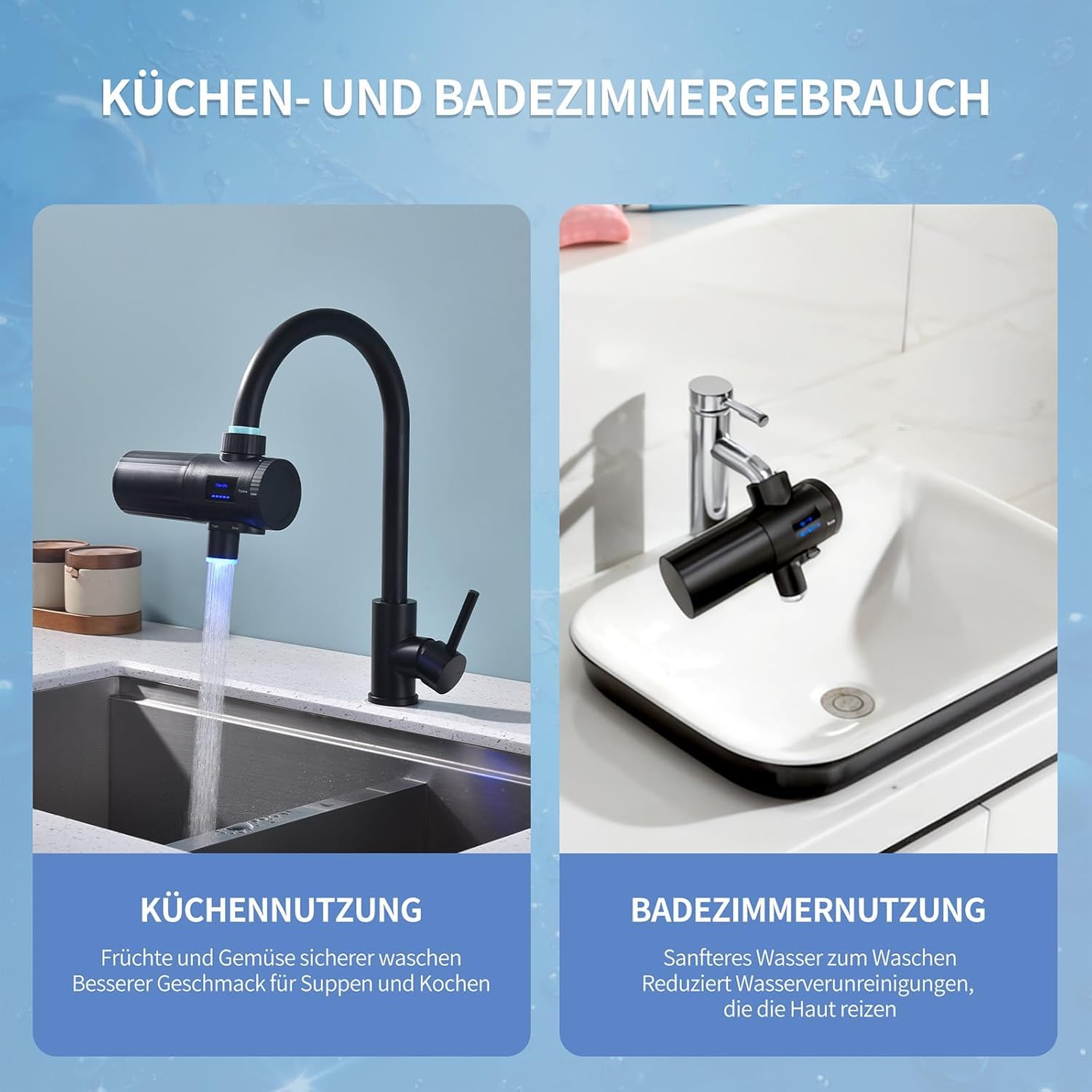 HOMELODY Wasserfilter, Trinkwasser für die Küche, entfernt Chlor, Schwermetalle und Kalk, verbessert den Geschmack, 12 x Adapter, blaues Licht und 1 Filter im Lieferumfang enthalten, Wasserfilterhahn 3.0 mit LED-Anzeige – Bild 10