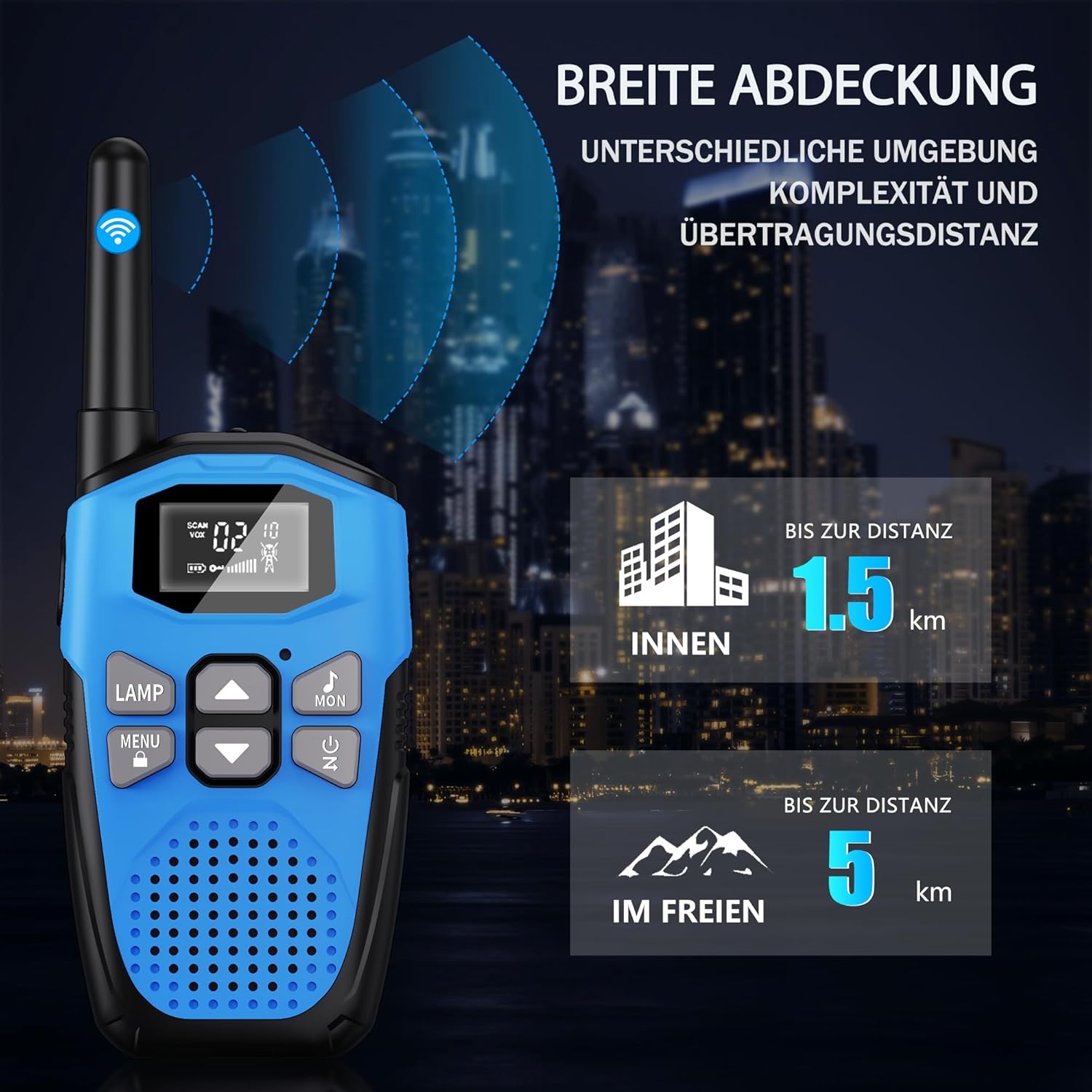NXGKET Walkie Talkie 4er Set Walkie Talkies Wiederaufladbar für Erwachsene Kinder Radios Lange Reichweite 5 km Walki Talki mit Li-Ionen-Akku, Walkie Talkies VOX Taschenlampe für Outdoor, Camping, Wandern – Bild 4