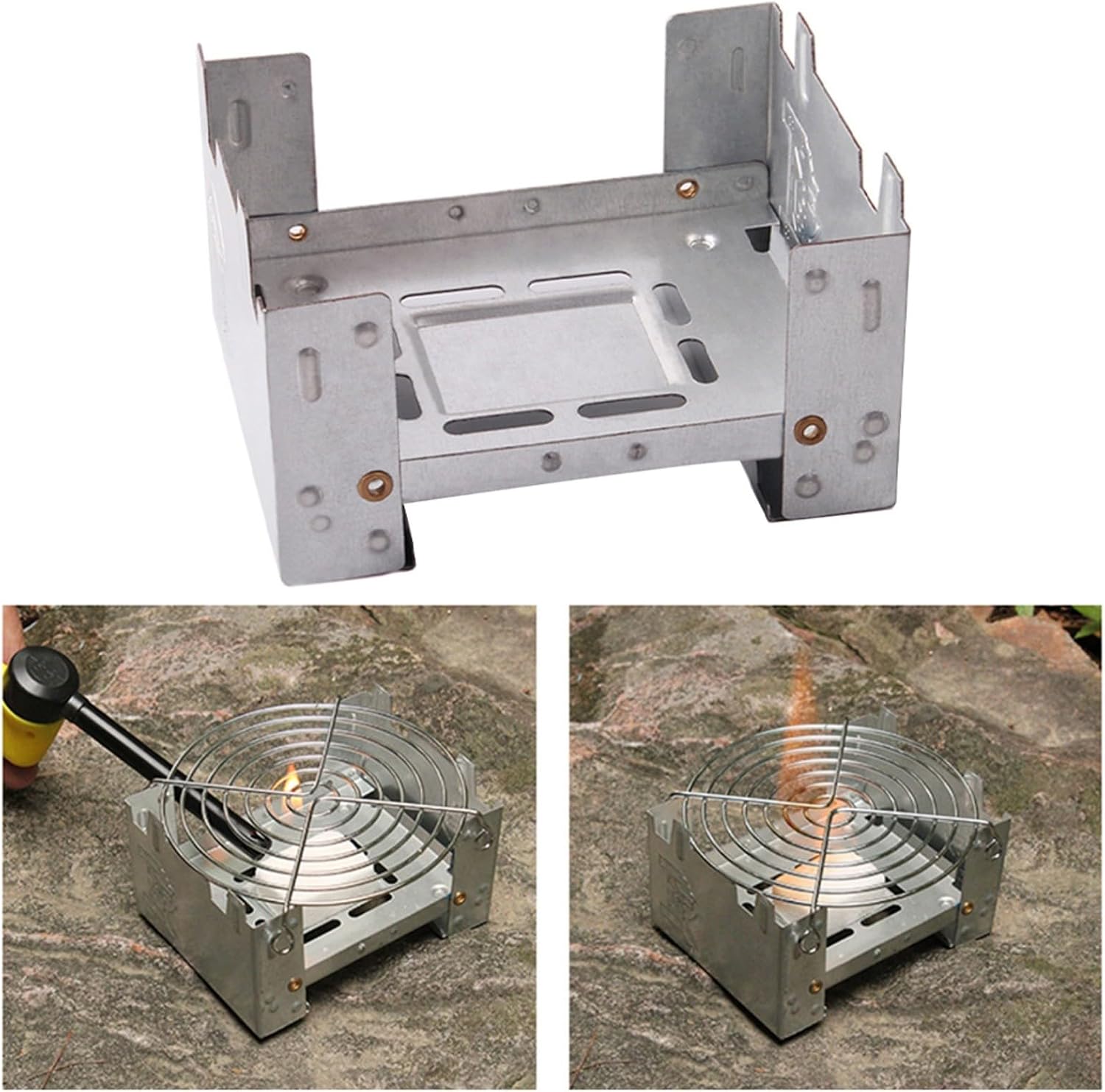 Klappbarer Campingkocher, solider Brenner, verzinkter Stahl, tragbar, leicht, Campingkocher für Wandern, Rucksackreisen, Picknick, Grillen, 98 x 55 cm, Silber – Bild 5