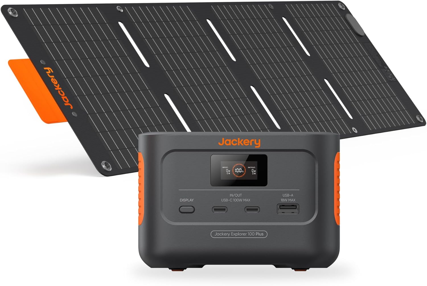 Jackery E100 Plus tragbares Kraftwerk mit 40 W Solarpanel | 99Wh LiFePO4-Akku, 3 Anschlüsse und 128 W Leistung für Reisen, mobiles Arbeiten und Alltag