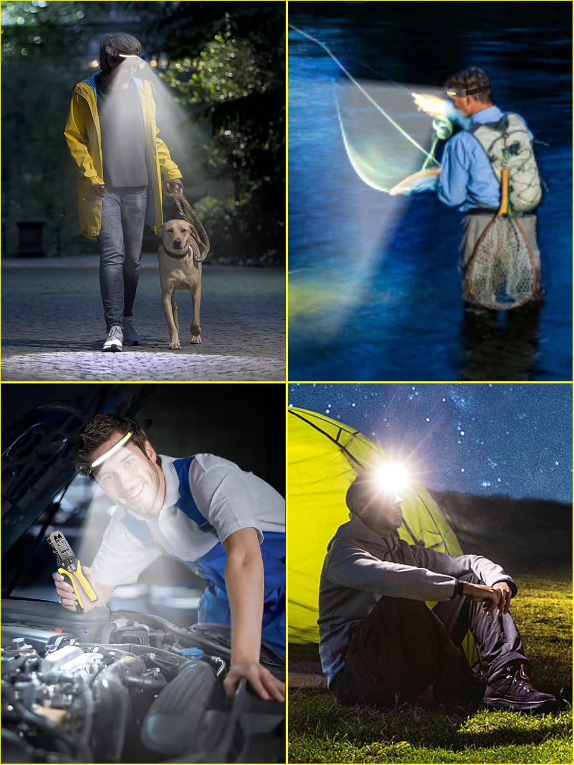 UNBON Stirnlampe LED wiederaufladbar, LED-Stirnlampe wiederaufladbar, USB C, extrem hell mit 5 Lichtmodi, 230-Grad-Bewegungssensor, IPX4 wasserdicht, leichte Stirnlampe für Wandern, Joggen, Laufen, Angeln – Bild 9