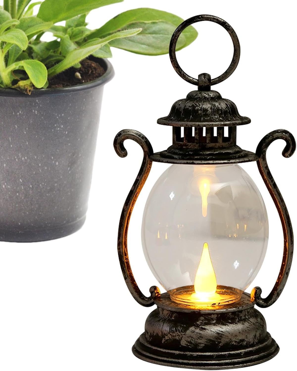Vintage Laterne LED - Dekorative Mini Laterne Batteriebetrieben, Kleine Tragbare Hängende Öllampe | Retro Seillampe Garten, Schlafzimmer, Wohnzimmer, Esstisch, PA – Bild 7