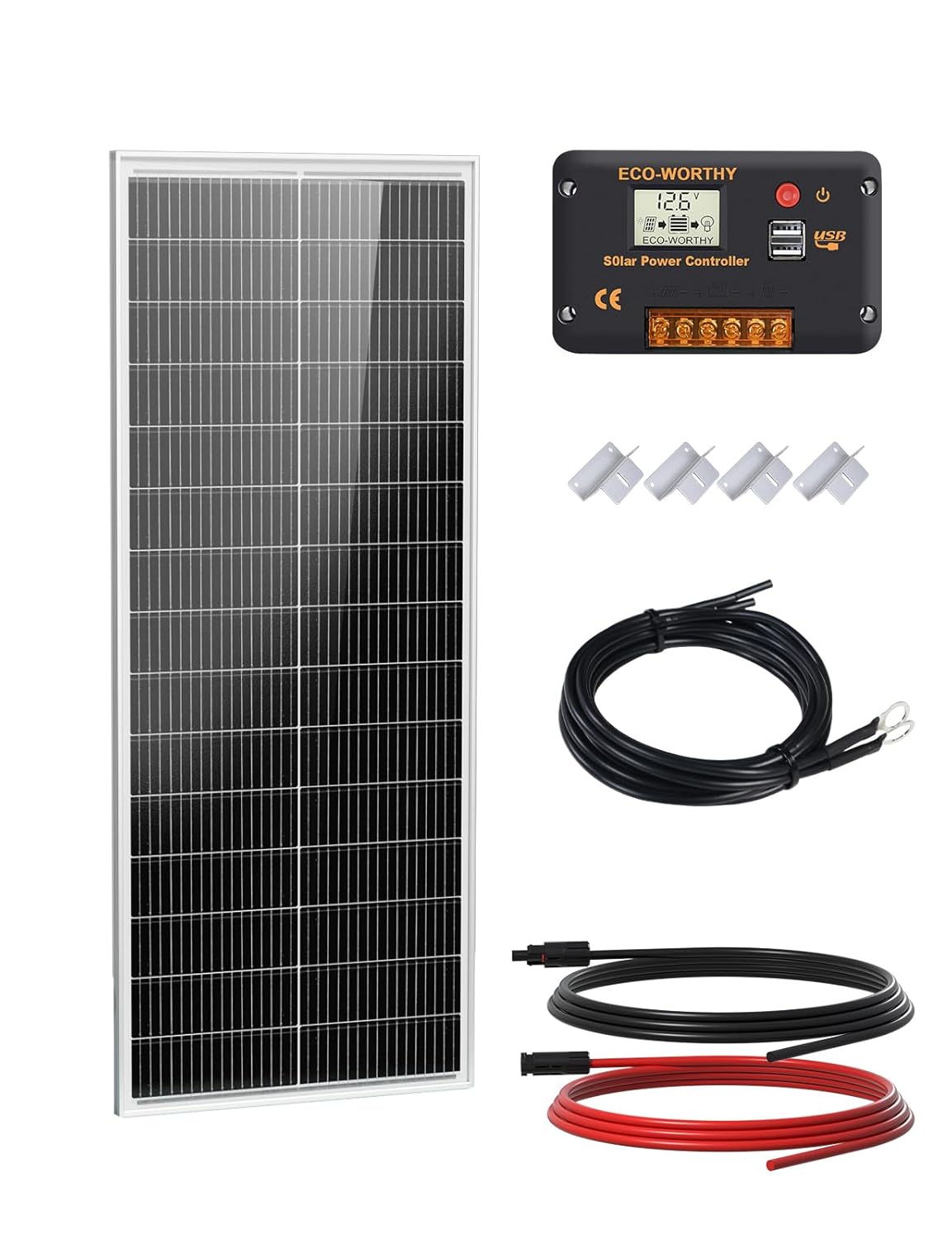 ECO-WORTHY Solarpanel-Set 100 W, 12 V, 100 W Solarmodule 18BB N-Typ, Effizienz 25 % mit 30 A Laderegler, geeignet für Wohnmobile, Boote und Solaranlagen.