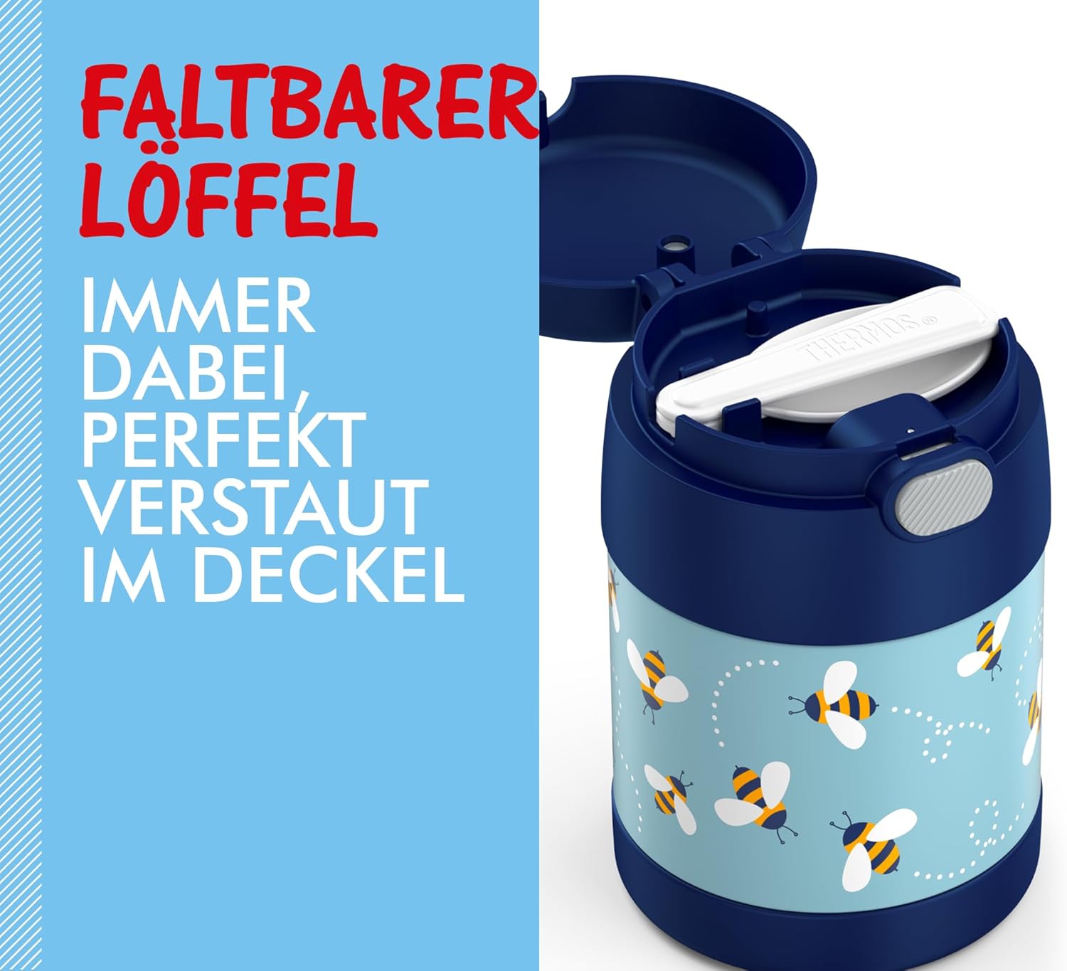 RMOVR THERMOS Kids FUNTAINER FOOD JAR 0,30 L, Bienen, Thermo-Speisebehälter mit Löffel für Kinder, 5 Stunden heiß / 7 Stunden kalt, absolut auslaufsicher für Suppe, Müsli, Pause – Bild 3