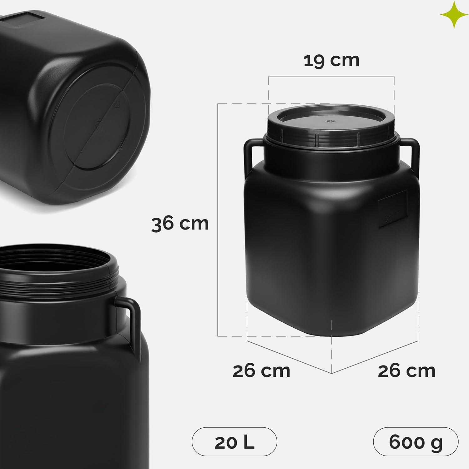 Garronda 20-Liter-BPA-freies quadratisches Fass und Futterbehälter, weithalsiger Wassertank und Behälter mit Deckel für Sauerkraut und Surfass-Pökelfass für Fleisch GD-0088 Schwarz – Bild 2