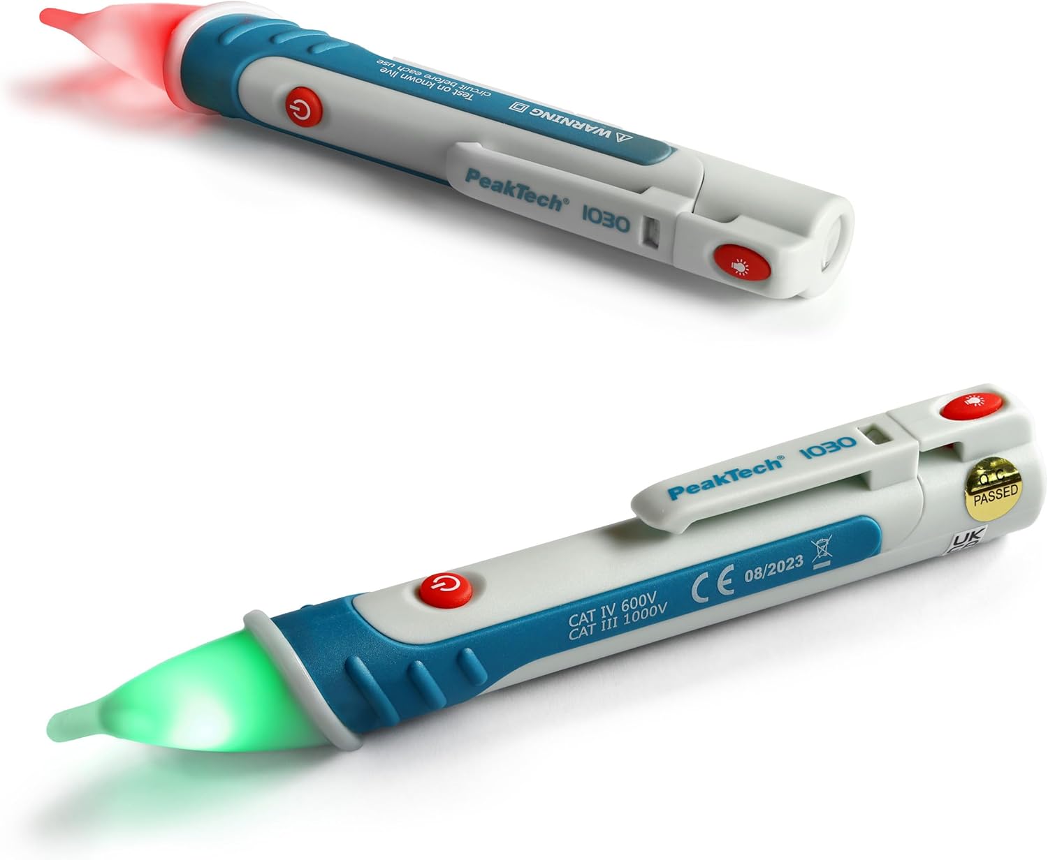 Peak Tech P 1030 – Kontaktloser Wechselspannungsprüfer mit LED-Lampe, 50 – 1000 V AC Arbeitsbereich, berührungsloser Spannungsprüfer, Prüfgerät, Stift-Handmultimeter, akustisches Signal – 157 x 26 mm