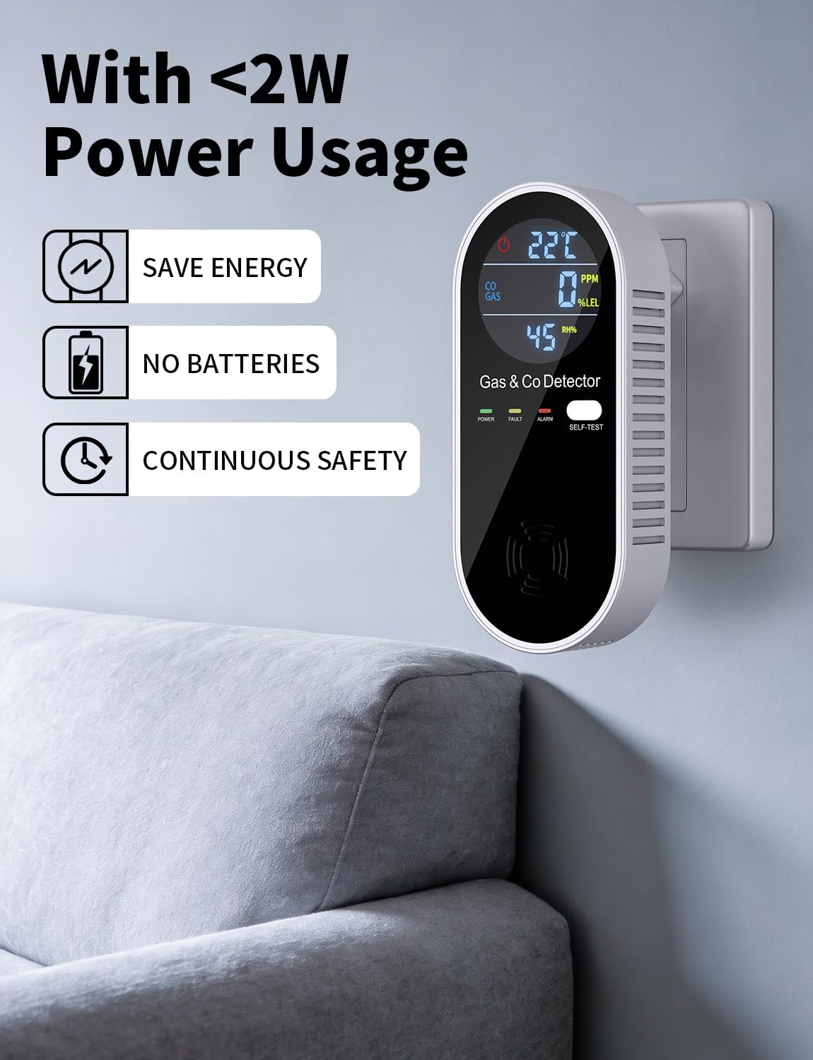 Kohlenmonoxid-Detektor & Gasdetektor 4-in-1 – Plug-and-Play ohne Wandschäden, akustischer und optischer Alarm – für Zuhause, Garage, Werkstatt, Baustelle – tragbarer CO-Detektor – YEREADW – Bild 4