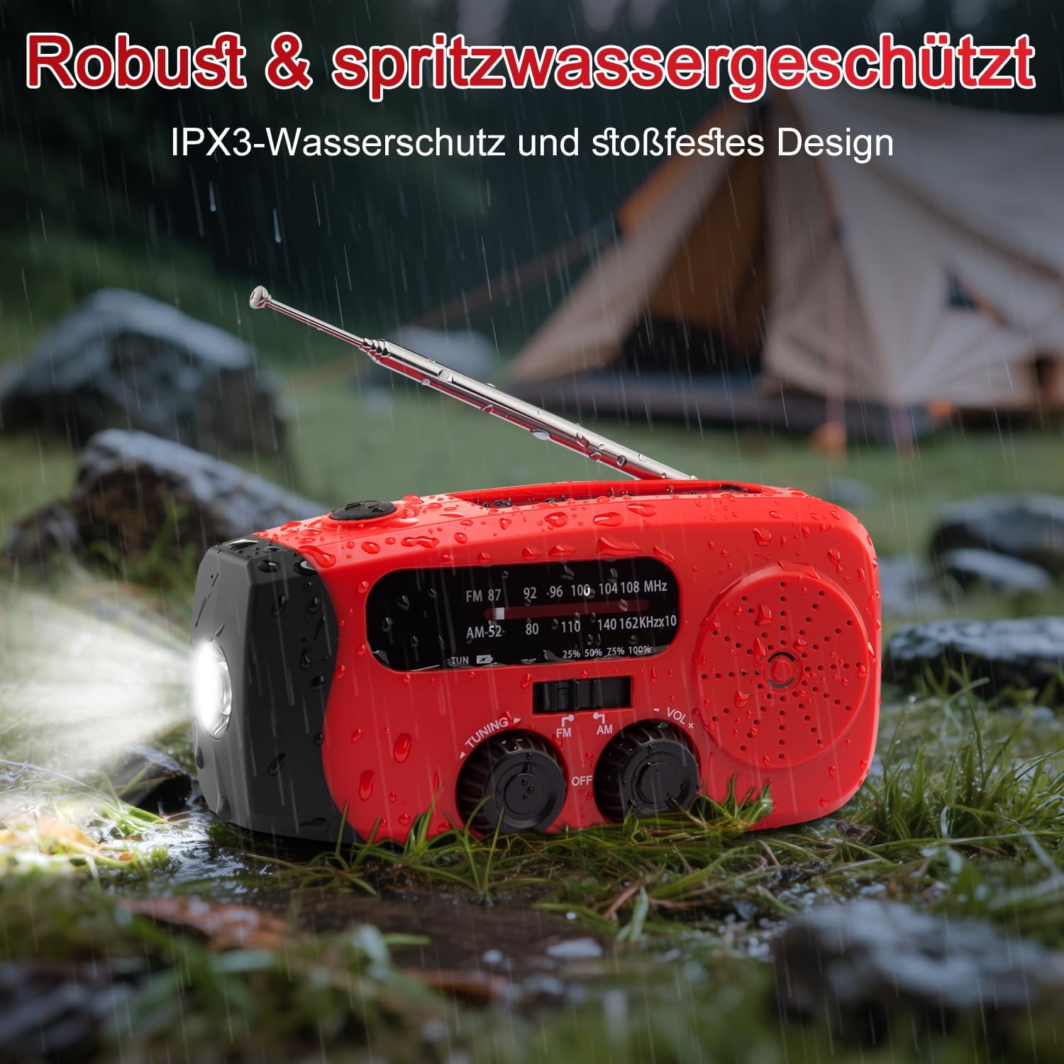 Kurbelradio, 2000 mAh Notfallradio Solarradio Power Bank, AM/FM Radio Batteriebetriebene Notfallausrüstung mit USB-Handy-Ladegerät und Taschenlampe, SOS-Alarm für Überleben, Ourdoor, Camping – Bild 6
