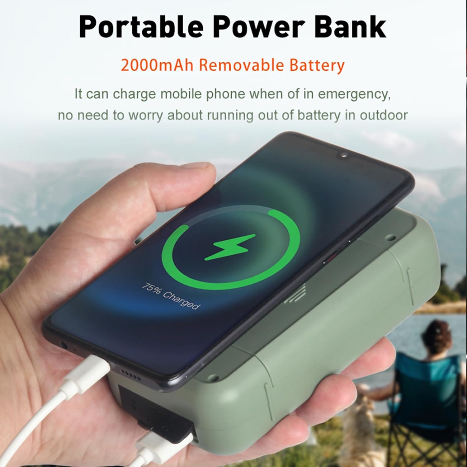 Notfallradio, 3-Wege-Lade-Notfallradios, 2000-mAh-Akku-Kurbelradio, Solarladegerät, Powerbank, USB-AM/FM-Radio mit SOS-Alarm, Kopfhöreranschluss, Taschenlampe, Indoor-Outdoor-Camping, kleines Taschenradio – Bild 4