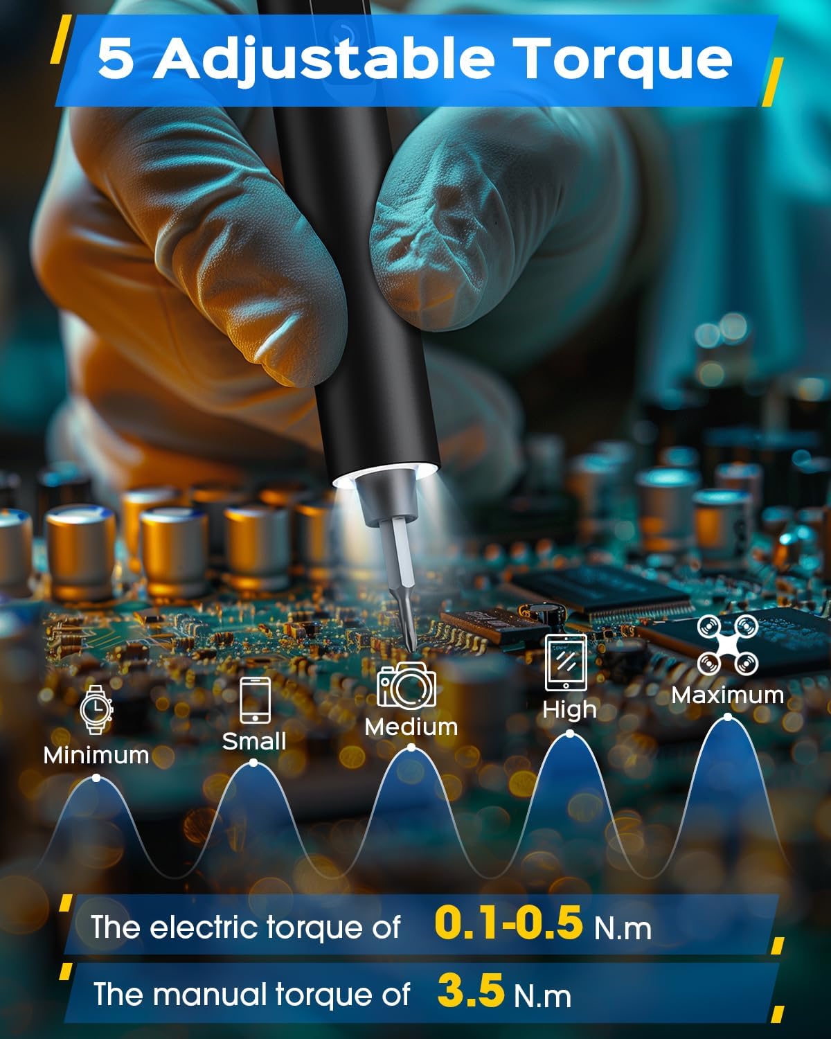 Mini-Elektroschrauber-Set – 49-in-1 magnetischer Präzisions-Elektroschrauber – Akku-Schraubendreher mit 5 Gängen Drehmoment-LED-Bildschirm für Laptop, Brillen, Uhren, Brillen (49 in 1) – Bild 2