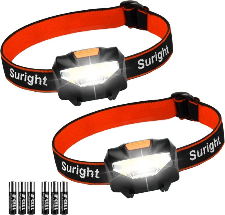 Suright LED-Stirnlampe, 2 Stück, LED-Stirnlampe, 3 Lichtmodi, 140 Lumen | 60° verstellbare, wasserdichte, leichte, superhelle LED-Stirnlampen zum Laufen, Angeln, Camping, Jagen, Klettern