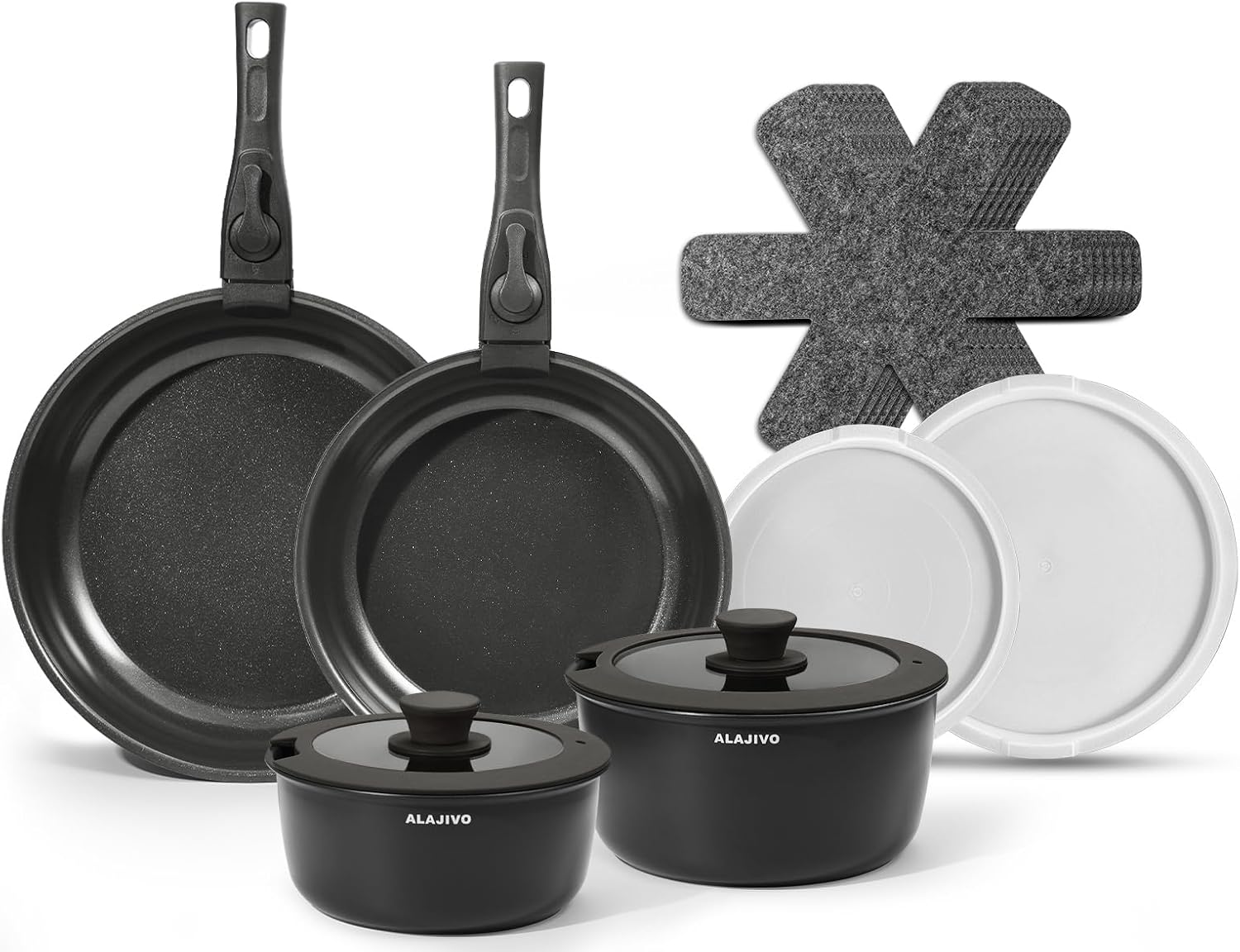 Keramik-Topfset mit abnehmbarem Griff, 14-teiliges Pfannenset mit Antihaftbeschichtung, Topf-Induktions-Kochtopf-Set mit Deckel, 24/28 cm Bratpfanne, für alle Herdarten, ofenfest, ofenfest