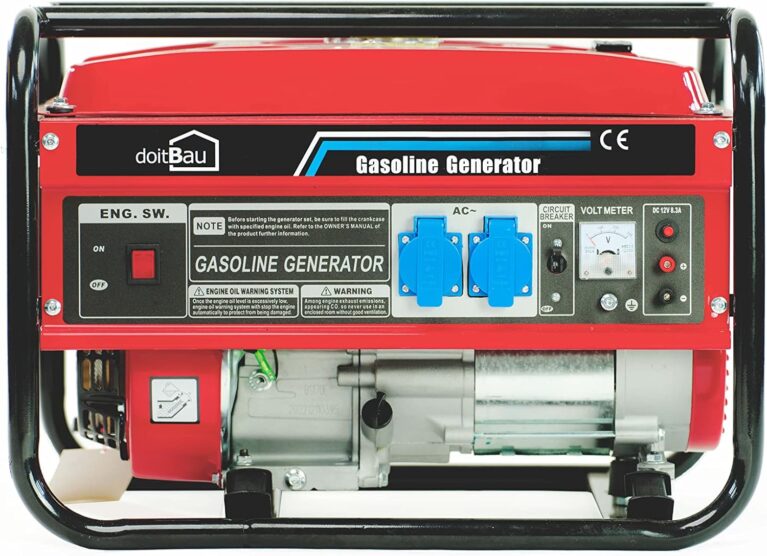 Stromgenerator mit Benzin | Stromgenerator 3000W BS3500 | Notstromaggregat mit AVR und Überlastschutz | 4-Takt 6,5-7 PS | Seilzugstarter 2 x 230 V / 1 x 12 V Steckdosen (Rot, BS3500)