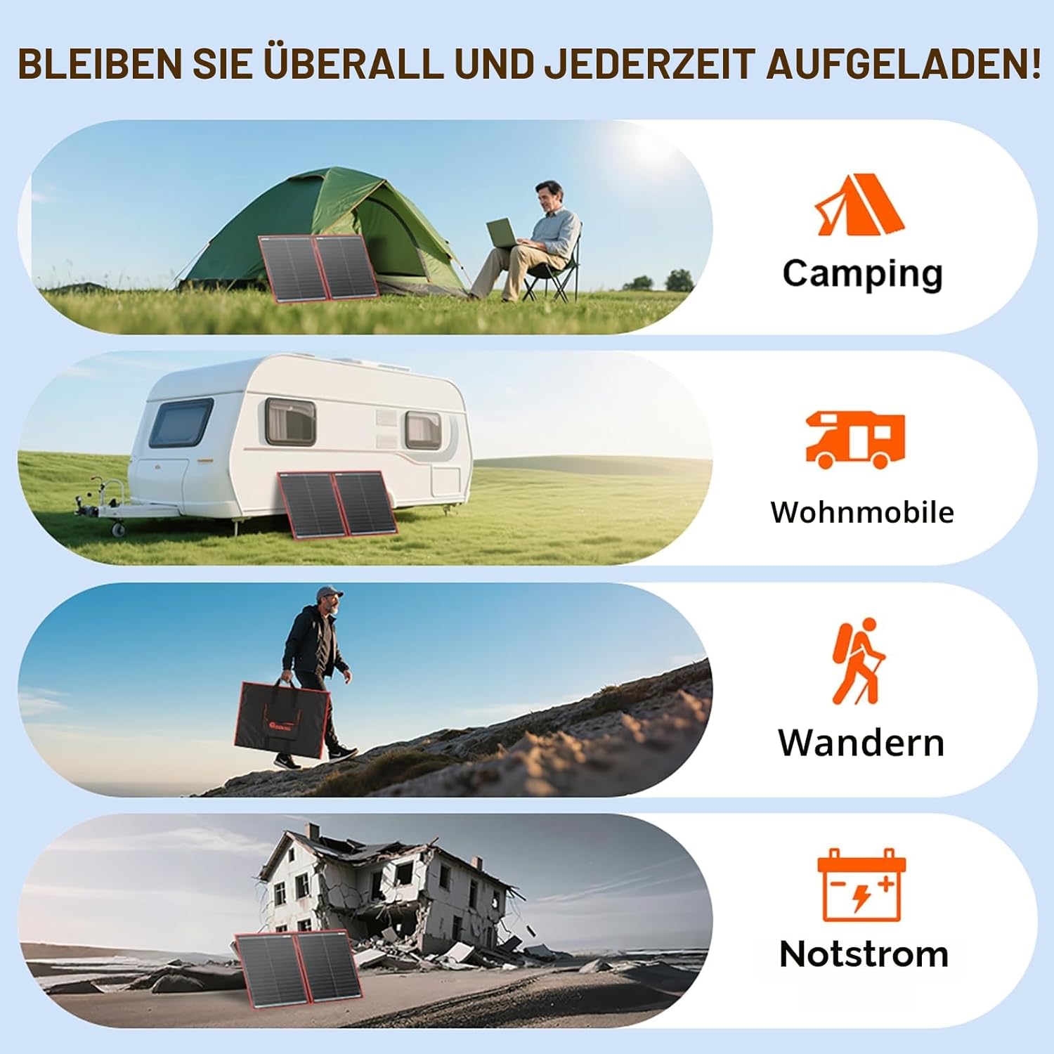 Dokio 100 Watt monokristallines Solarmodul, Solarpanel, zusammenklappbar, mit Solarregler, LCD-Display und USB-Ausgang | Mit 10 A Regler für Wohnwagen, Wohnmobil, Camping, Auto, Boot, Batterieladung – Bild 8