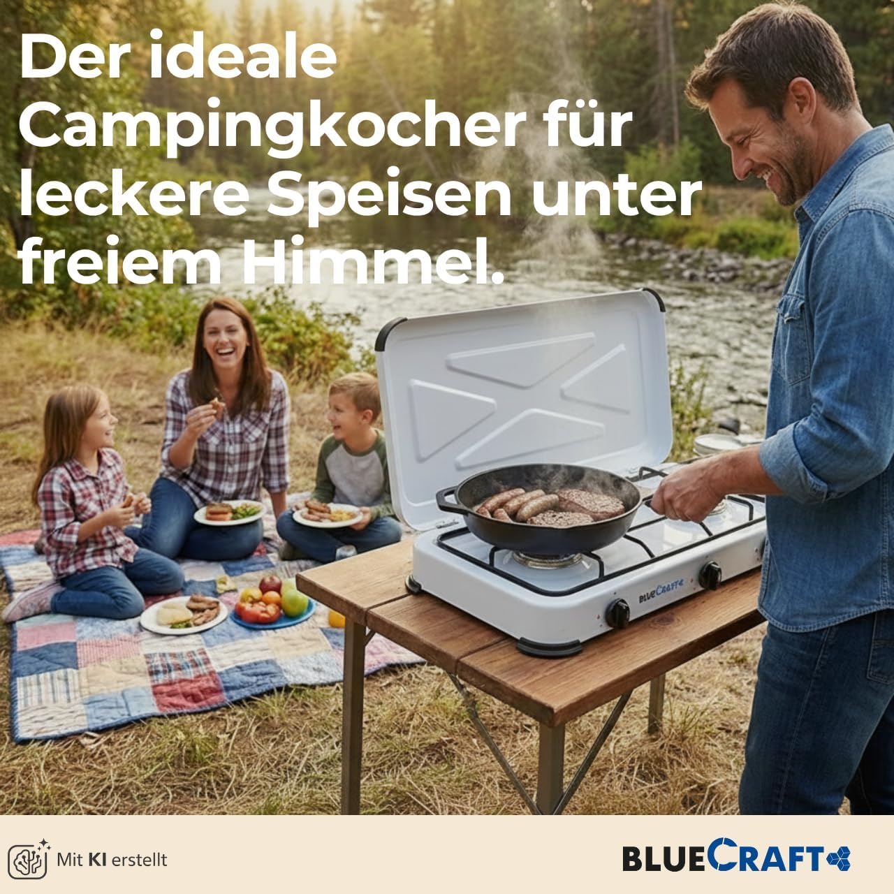 Bluecraft Gaskocher, 3 Brenner, 5,25 kW, Zündung, Sicherheits-Campingkocher | Gaskocher für Gasflaschen, Dreifachkocher für Camping, Outdoor-Küche, Garten, Freizeit, Wohnmobil, Wohnwagen & Boot – Bild 4