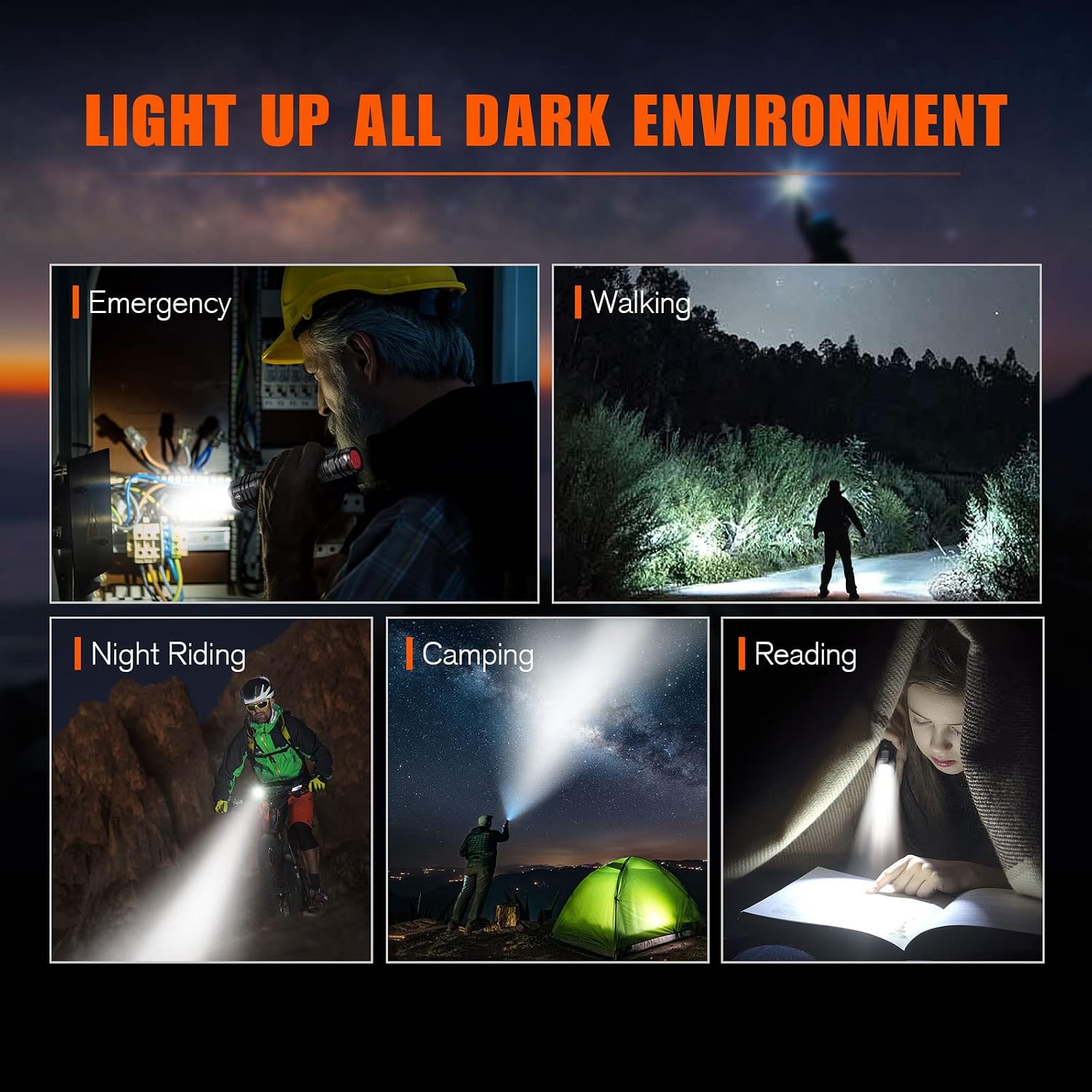 GEARLITE LED-Taschenlampe, extrem hell, 2 Stück, Aluminium, 4000 Lumen, LED-Taschenlampe, batteriebetrieben mit 5 Modi, IP65 wasserdichte Handlampe, zoombar, für Camping, Wandern, Outdoor, Notfall, Geschenk – Bild 7