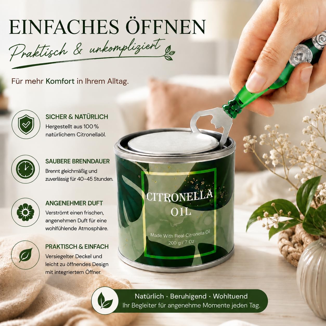 Creashine Citronella Kerzen Outdoor 4er Set, 800g Sojawachskerzen mit Zitronengrasduft, lange Brenndauer für Garten, Balkon, Terrasse, Camping und Outdoor-Aktivitäten – Bild 8