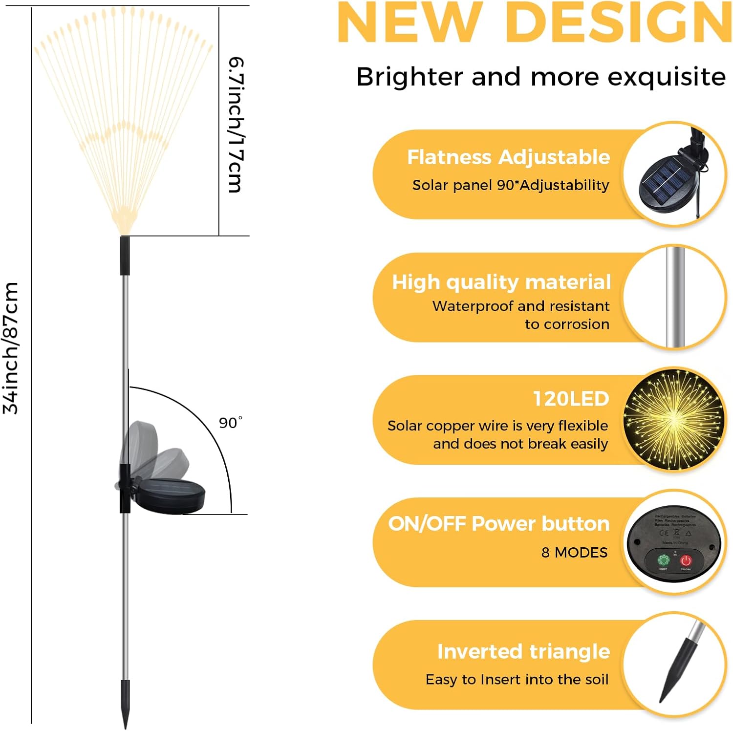 CNMTCCO Solar Feuerwerk Gartenlichter, Solar Garten Dekorative Lichter mit 120 LED Warmweiß Solarstecker Gartenleuchten für Hinterhof Weg Rasen Terrasse (2 Stück warmweiß) – Bild 2