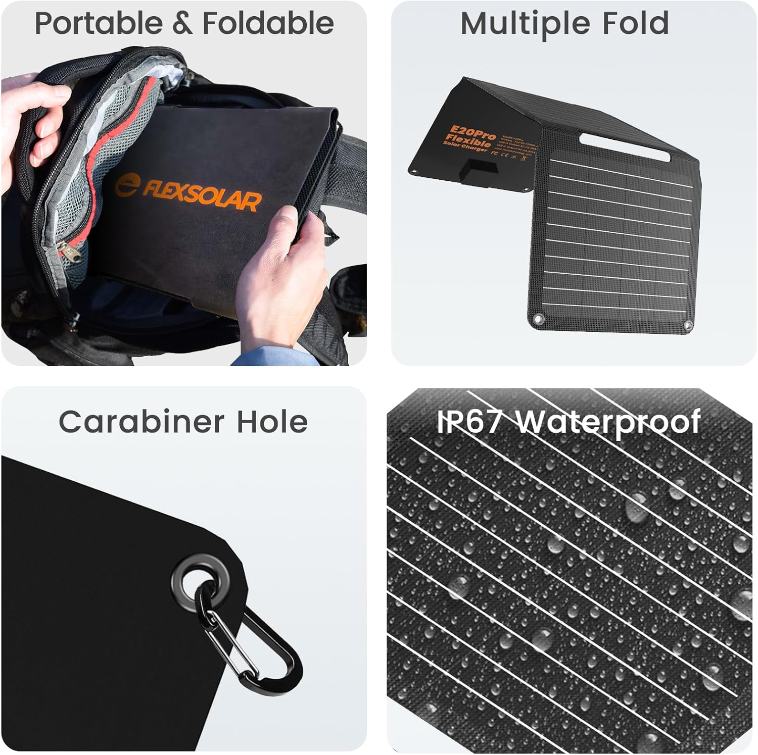 FlexSolar 20 W tragbares faltbares Solarladegerät – USB-A und USB-C, 5 V 3 A, IP67 wasser- und staubbeständig, Hochleistungs-Solarpanel für Outdoor, Wandern, Camping, Notfälle – Bild 5