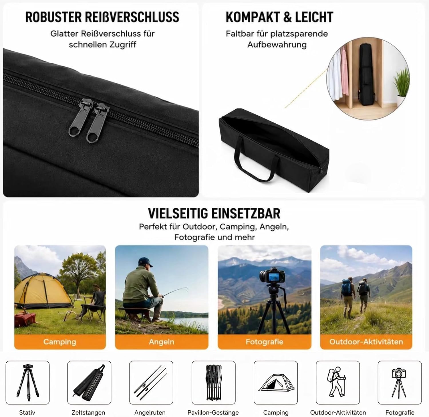 Stativtasche 150cm, Tragbare Zeltstangentasche Camping Aufbewahrungstasche für Wohnwagen, Markisenrahmen Lichtständer Trage-Tasche,Tragbare Zeltstangentasche, Gestängetasche Tragetasche Stativtasche – Bild 7