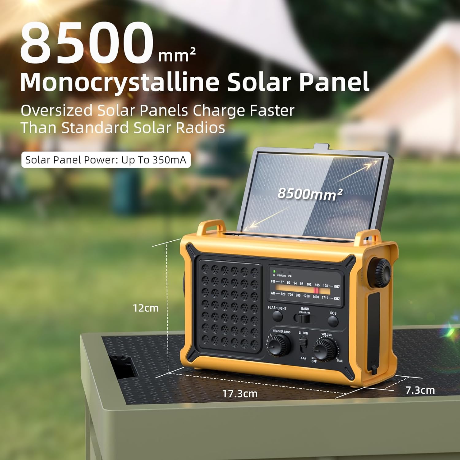 Solar-Kurbelradio mit 12000-mAh-Akku, wiederaufladbar, extra großes Solarpanel, AM/FM-Notfallradio mit Taschenlampe und Leselicht, hohe Klangtreue, wiederaufladbare Powerbank, SOS-Alarm für Outdoor-Camping – Bild 3