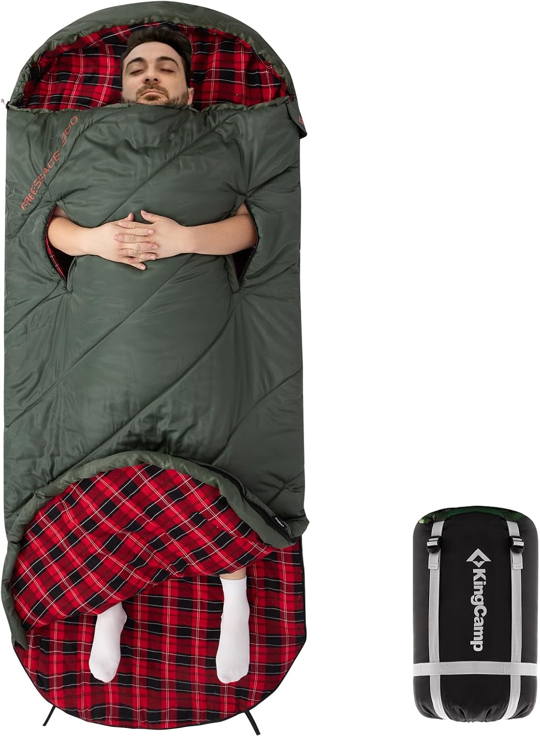 KingCamp Schlafsack XXL Baumwolle Flanell für Erwachsene, Übergröße Warmer Deckenschlafsack Winter für Camping Reisen und Aktivitäten Outdoor im 4-Jahreszeiten, 220x100cm