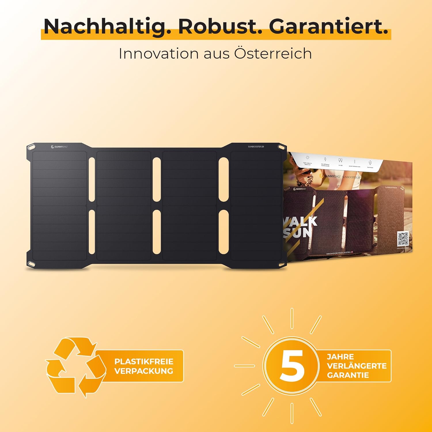 Sunnybag Sunbooster 28 Solarpanel (faltbar & effizient!) – Solarladegerät (wasserdicht & robust) – Solarpanel mit 2 x USB für Wandern, Camping & Outdoor – ideal für Handy & Powerbank (28 W Leistung) – Bild 7