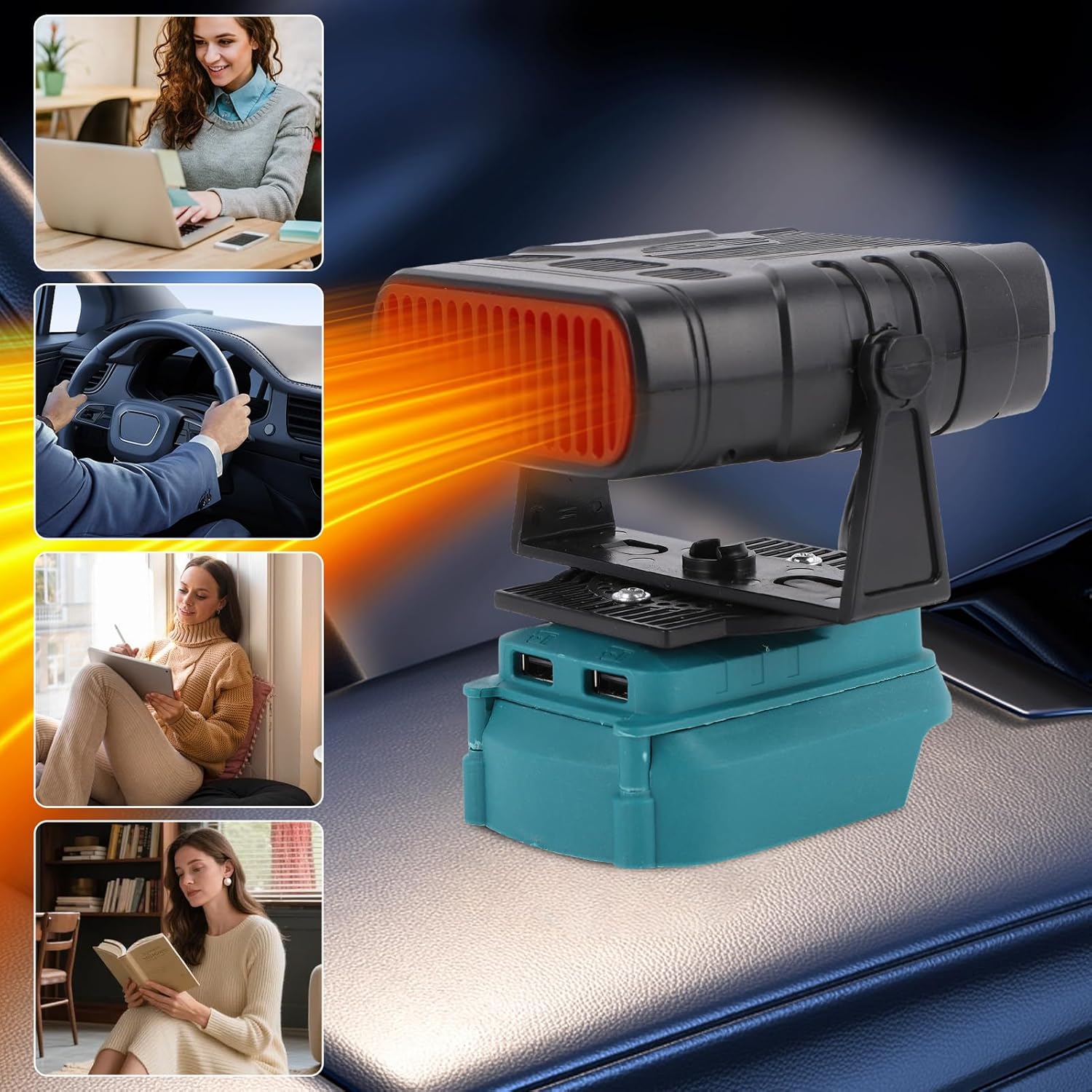 Cuifati Batteriebetriebene Raumheizung, tragbarer 200-W-Auto-Heizventilator, konstante Temperatur, elektrische Heizung für das Auto, Innenbereich mit zwei USB-Anschlüssen und 2 – Bild 6