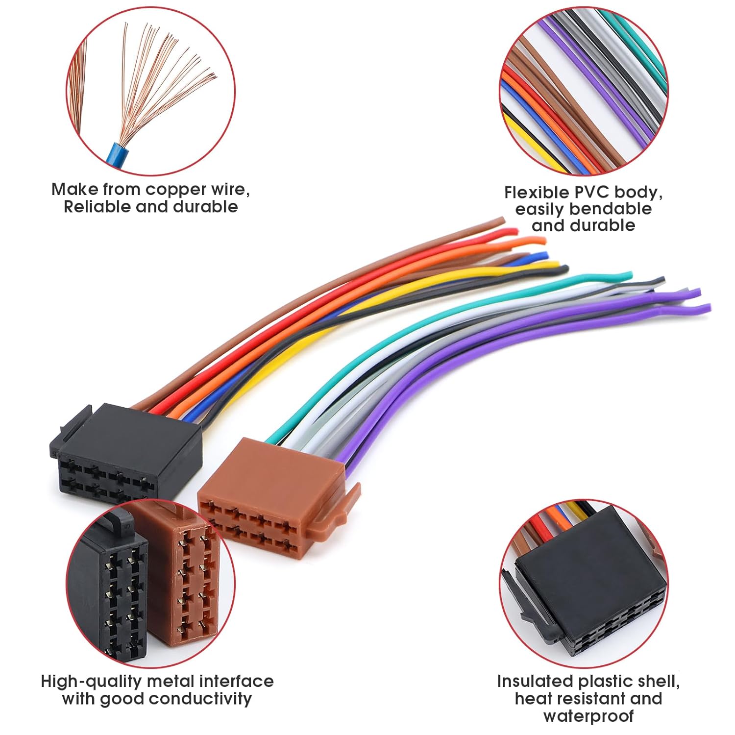 Rierousy DIN ISO 16 Pin Adapterkabel für Autoradio, ISO Stecker auf offene Kabelenden, Autoradio Anschlusskabel kompatibel mit VW Fahrzeugen – Bild 3