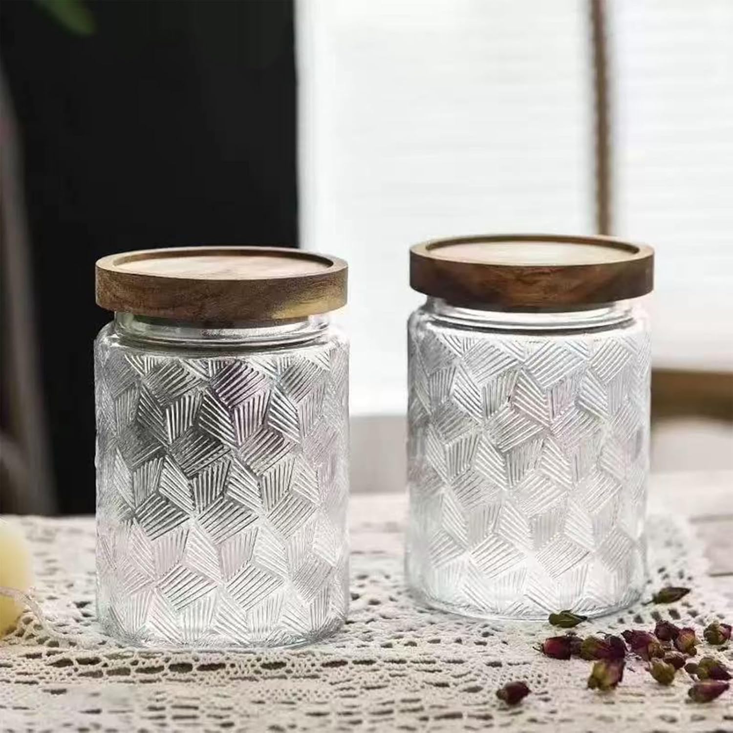 700 ml Vintage Vorratsgläser mit Deckel, Set mit 2 Vorratsgläsern aus Glas | Vorratsdosen mit Deckel, luftdichte Küchen-Lebensmittelaufbewahrung, Glasbehälter mit Deckel für Spaghetti, Nudeln, Müs – Bild 6