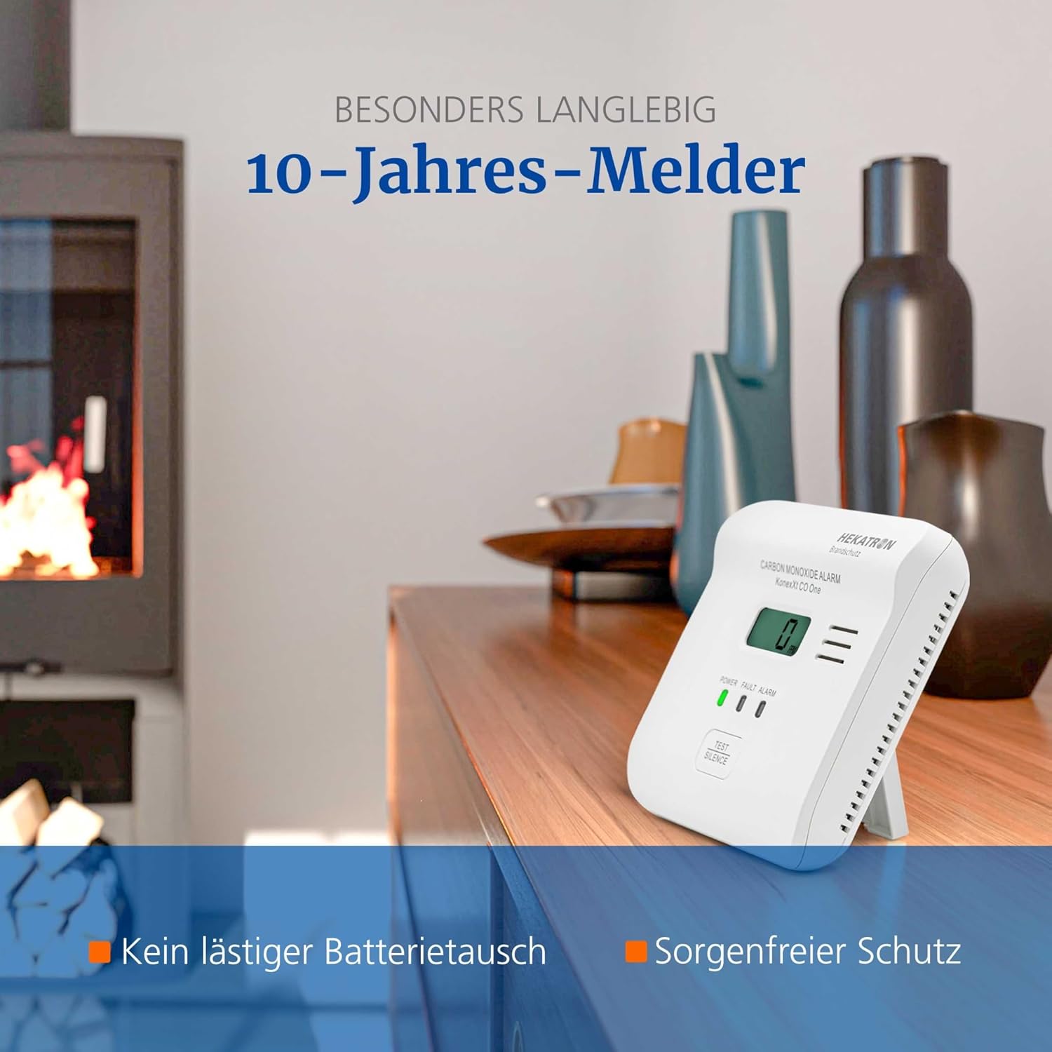 Hekatron KonexXt CO One Kohlenmonoxidmelder, 10-Jahres-Batterie | CO-Melder mit übersichtlichem Display und Testalarmknopf, einfache Installation – Bild 6