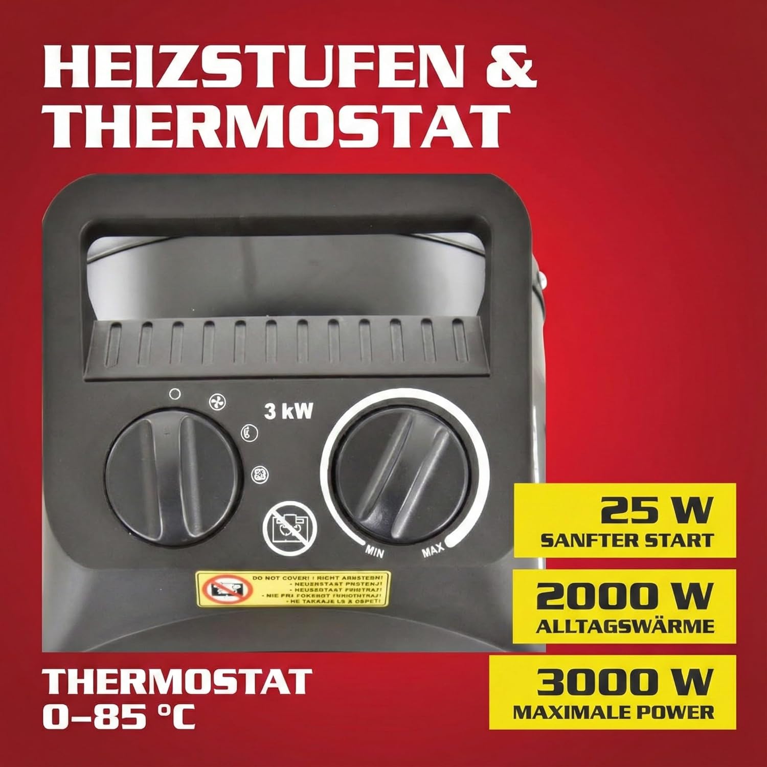 HECHT Keramikheizung – Tragbare Heizung mit 2000 W oder 3000 W – Thermostat – Überhitzungsschutz – Allergikerfreundlich – Leise – Elektrischer Heizkörper für z. B. Wohnzimmer, Badezimmer, Büro. – Bild 4