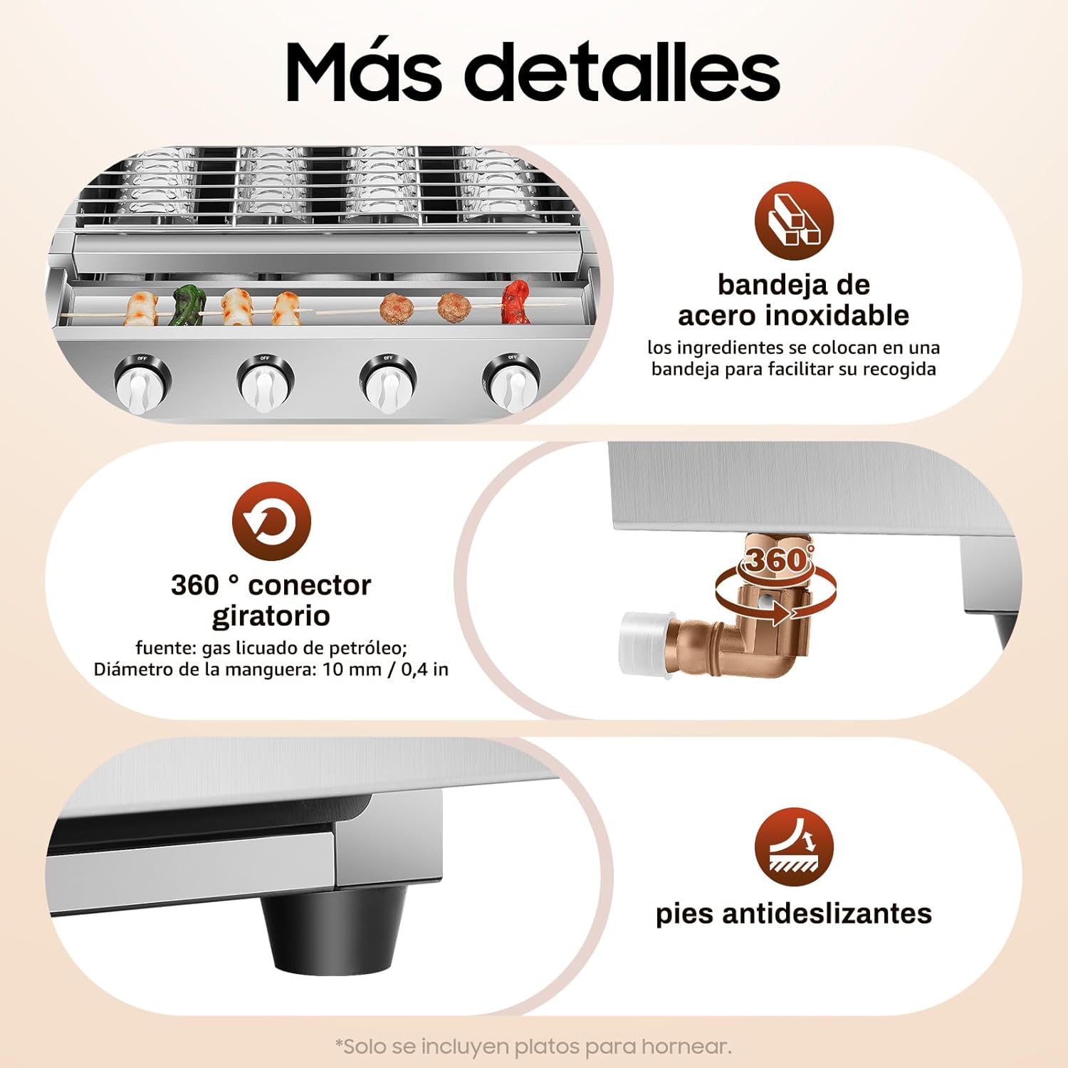 4-Flammen-Gasgrill, BBQ-Tischgrill, tragbarer Campinggrill, Edelstahl-Gastroröster, Gasröster, Outdoor-Gasherd, Barbecue-Butangrill, Seitenbrenner-Grilltischplatte, rauchfrei – Bild 6