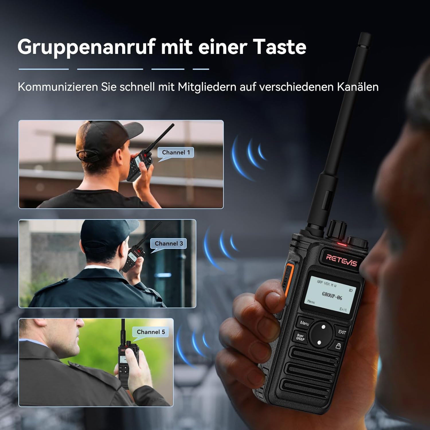 Retevis RT86S Walkie Talkies mit großer Reichweite, professionelle Funkgeräte der nächsten Generation RT86, Typ C, LCD, Gruppenruf, 2600 mAh, Handfunkgeräte für Logistik, Schulen (Schwarz, 2 Stück) – Bild 5