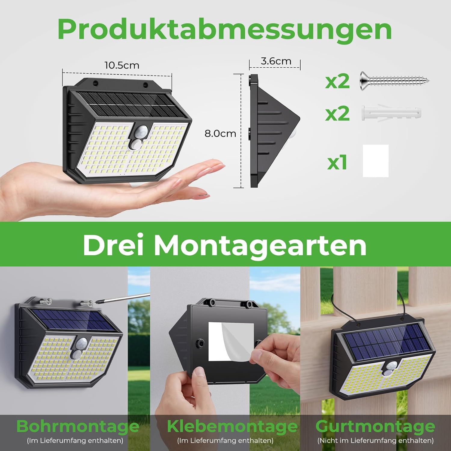 nipify Solarleuchten für den Außenbereich mit Bewegungsmelder, 3 Modi Solar-Bewegungsmelder Außen, IP65 wasserdichte Außenleuchte, 138 superhelle LED-Solarleuchten, Outdoor für Garten, Garage, Hof, Stufen (4 Stück) – Bild 7