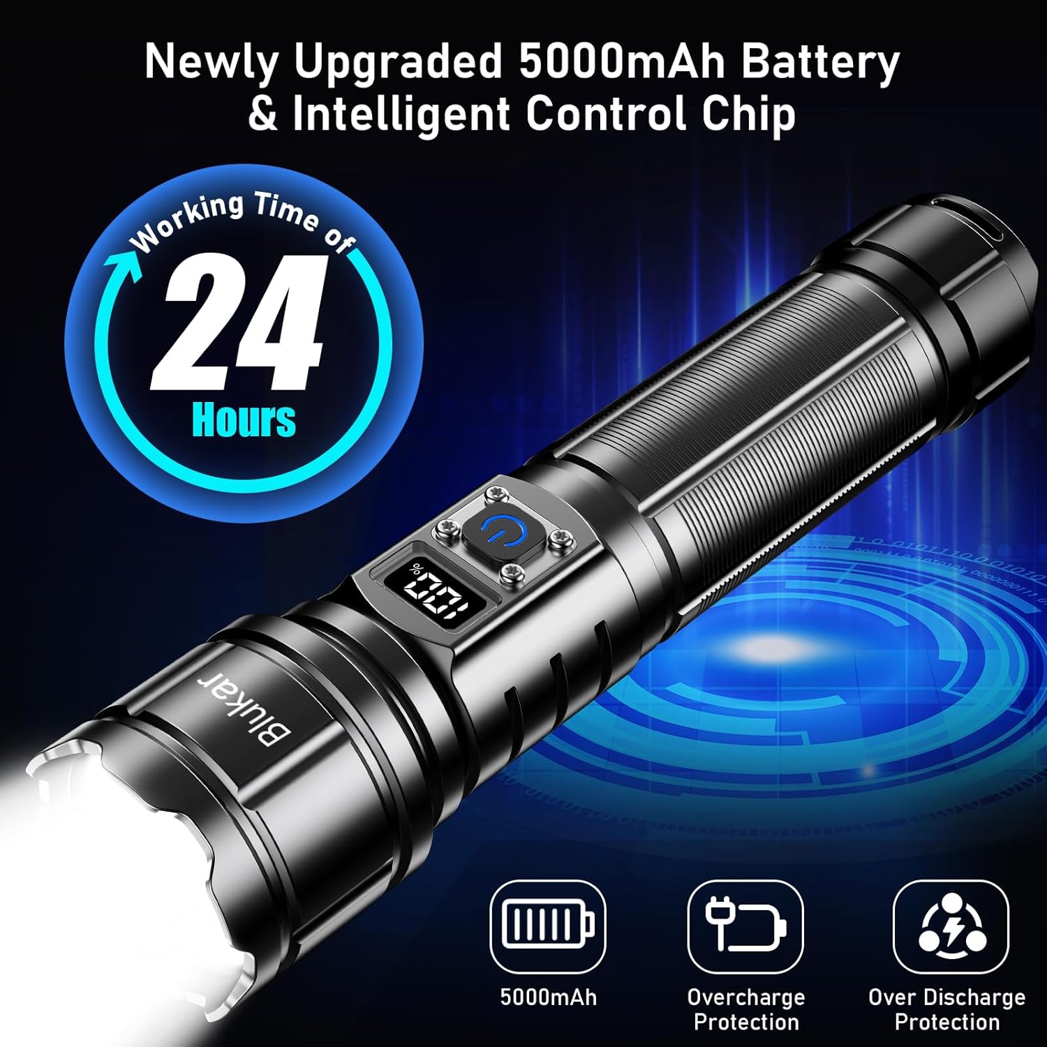 Blukar Taschenlampe LED wiederaufladbar, extrem helle Taschenlampe mit hoher Helligkeit | Zoombare Taschenlampen mit 5 Lichtmodi, IP67 wasserdichte Taschenlampe für Camping, Outdoor, Notfall – Bild 5