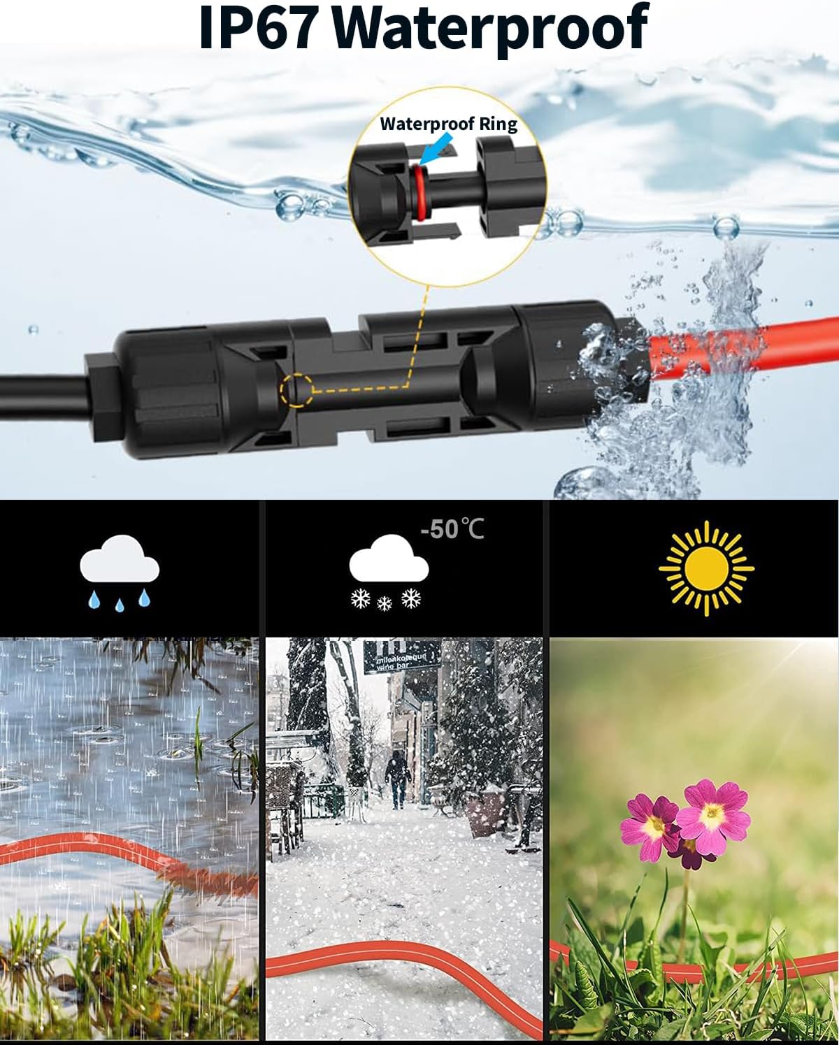 Tonton Solarkabel 6 mm² Verlängerung 3 m 10 AWG, Solarpanel-Verlängerungskabel mit Buchse und Stecker, Solaranschlüsse, wasserdichtes PV-Kabel für Haus, Wohnmobil und Solaranlagen (6 mm²3 M) – Bild 3