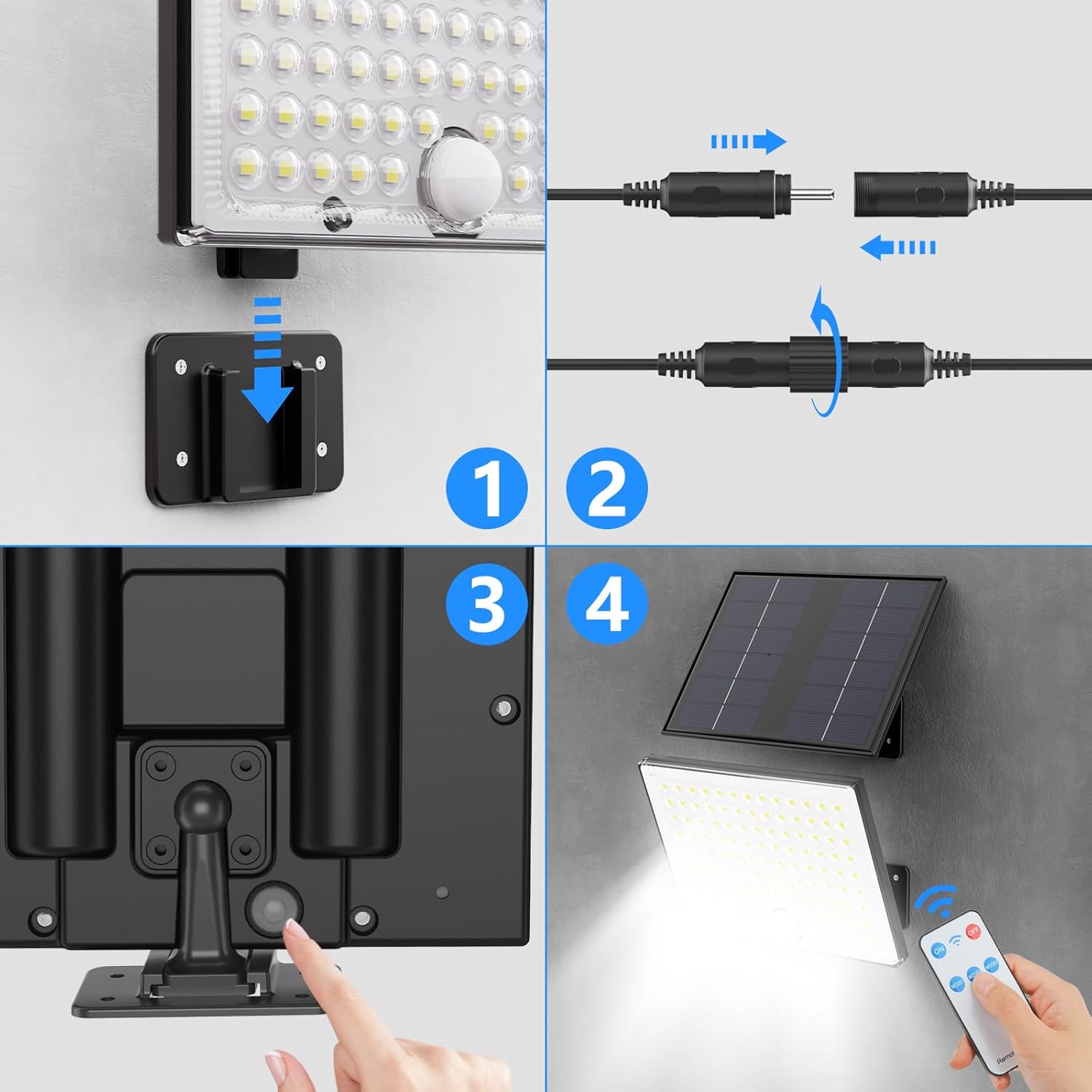 Realky Solarleuchten für den Außenbereich mit Fernbedienung, Außenlampe mit Bewegungsmelder, IP65 wasserdichte Solarleuchte mit 5 m Kabel für Garage, Garten, Hof, Stufen, Haustüren, Rasen – 1 Stück – Bild 8