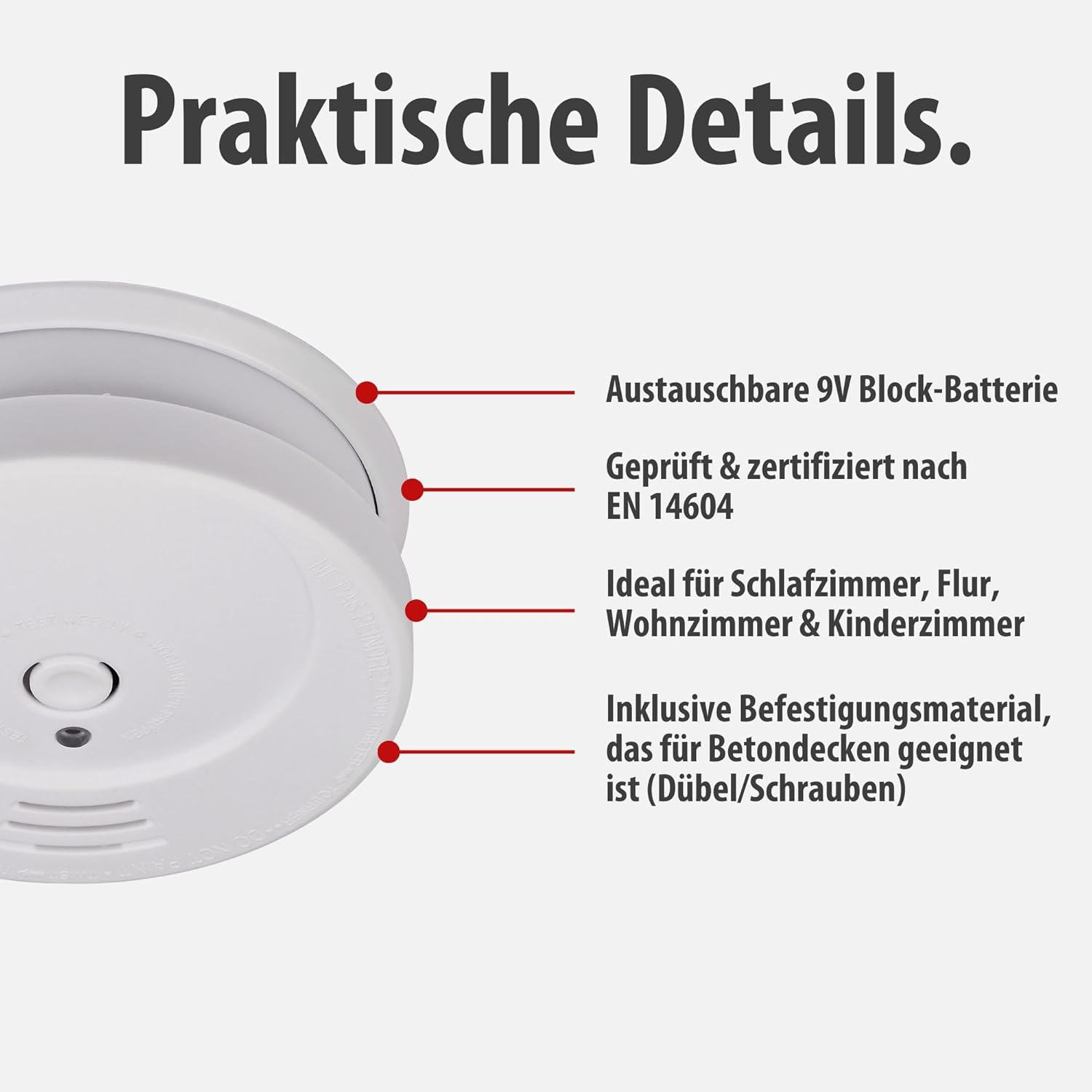 Brennenstuhl Rauchmelder-Set 9X RM C 9010 mit austauschbarer Batterie | Geprüft nach EN 14604, durchdringendes Alarmsignal, weiß – Bild 3