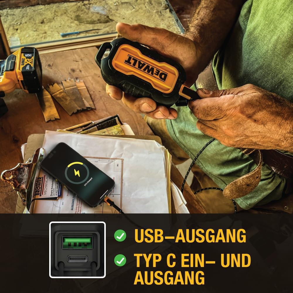 DEWALT DEWALT Tragbares Ladegerät Power Bank 10000 mAh Akku mit USB-C-Anschluss für iPhone 17/17 Air/17 Pro/17 Pro Max, iPhone 16-Serie, iPhone 15/14, Samsung Galaxy – Bild 4